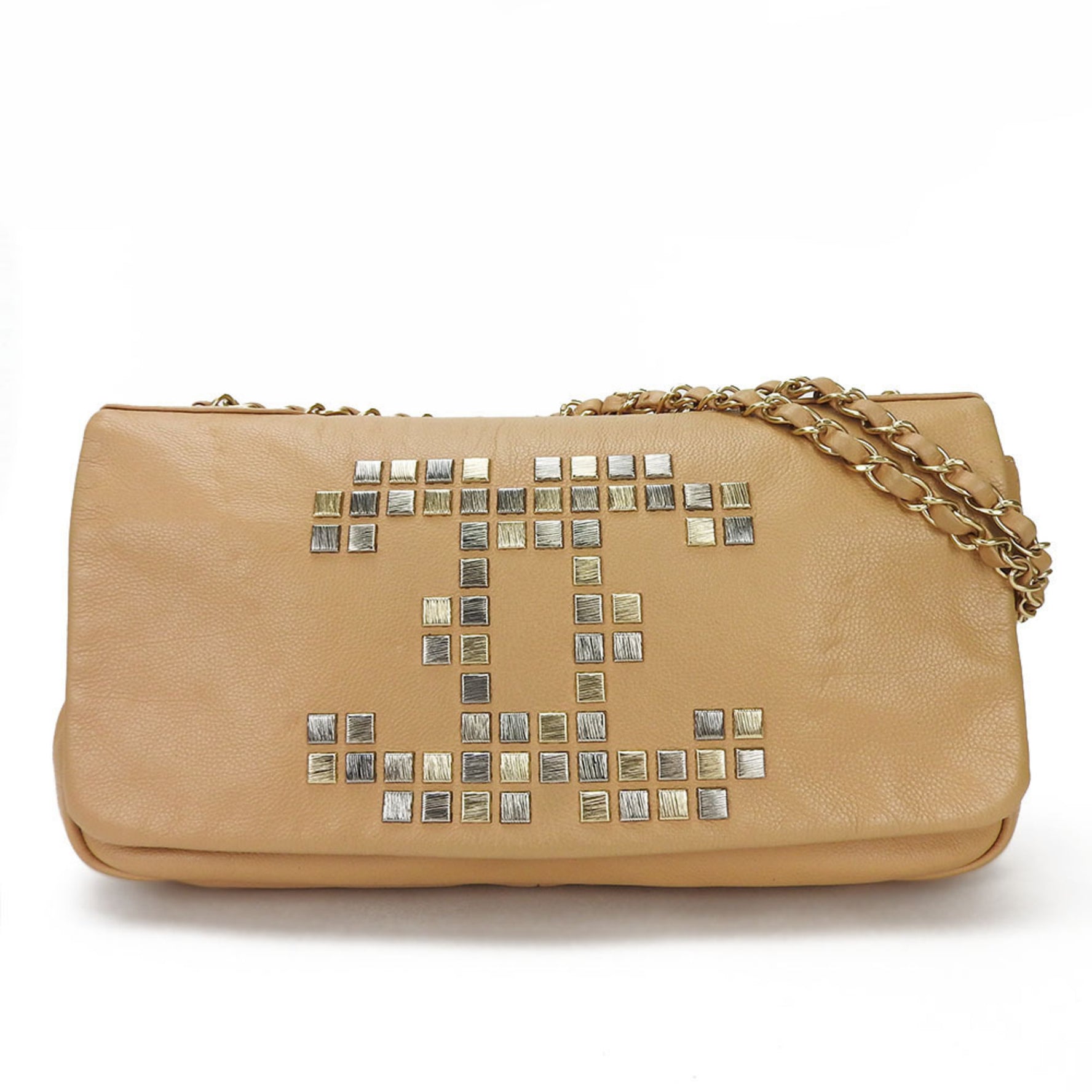 CHANEL Chain Shoulder Bag Coco Mark Studs Leather 1 coco logo