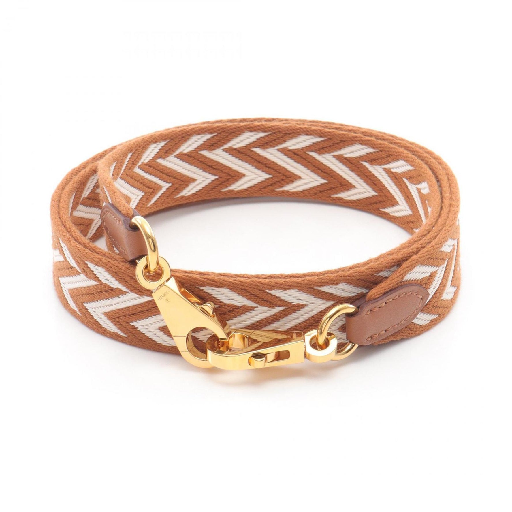 Hermes Hermès Bandouliere Sangle Zigzag Shoulder Strap Accessory Canvas Leather Swift Brown/White/Ecru