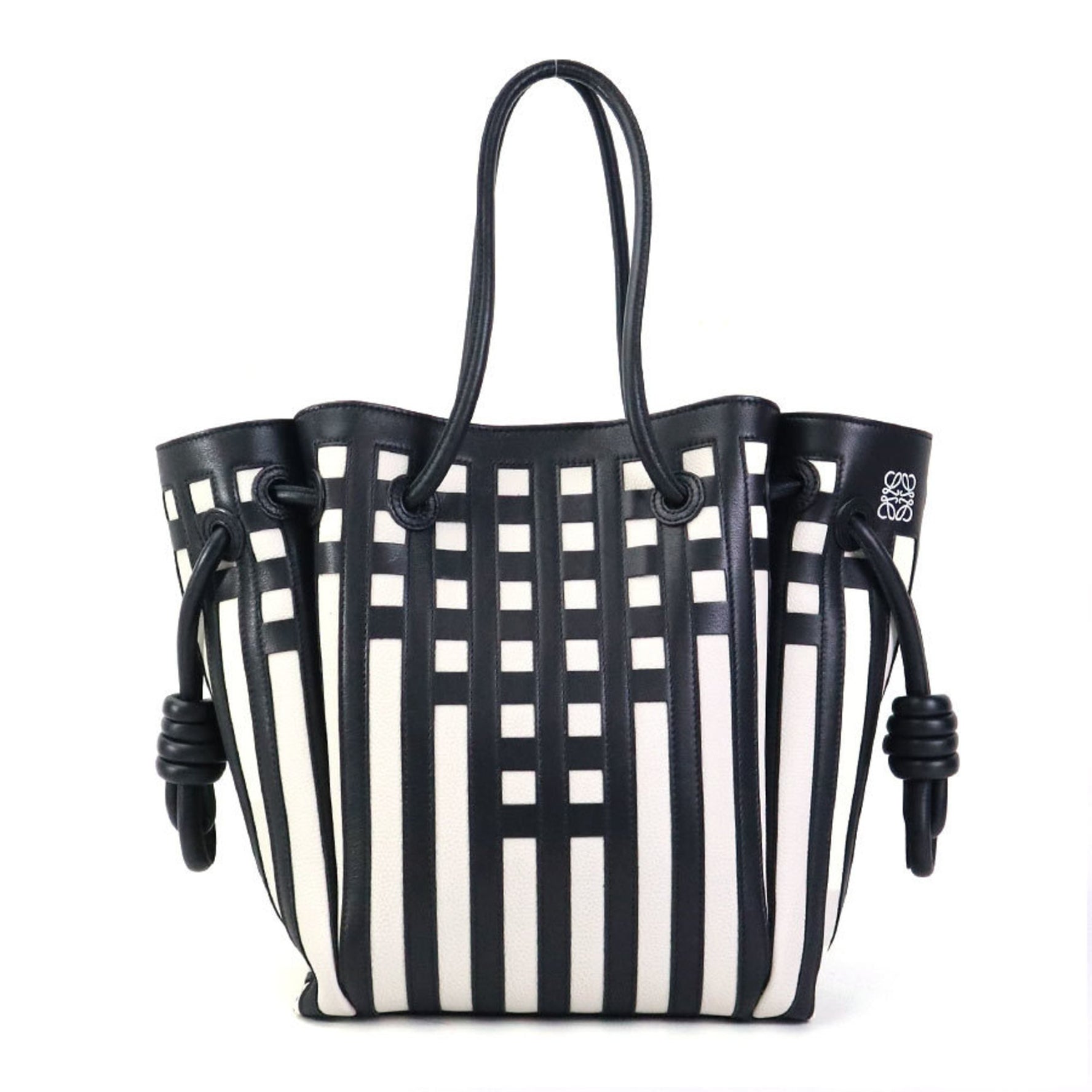 LOEWE Handbag Tote Bag Flamenco Knot Leather Black White