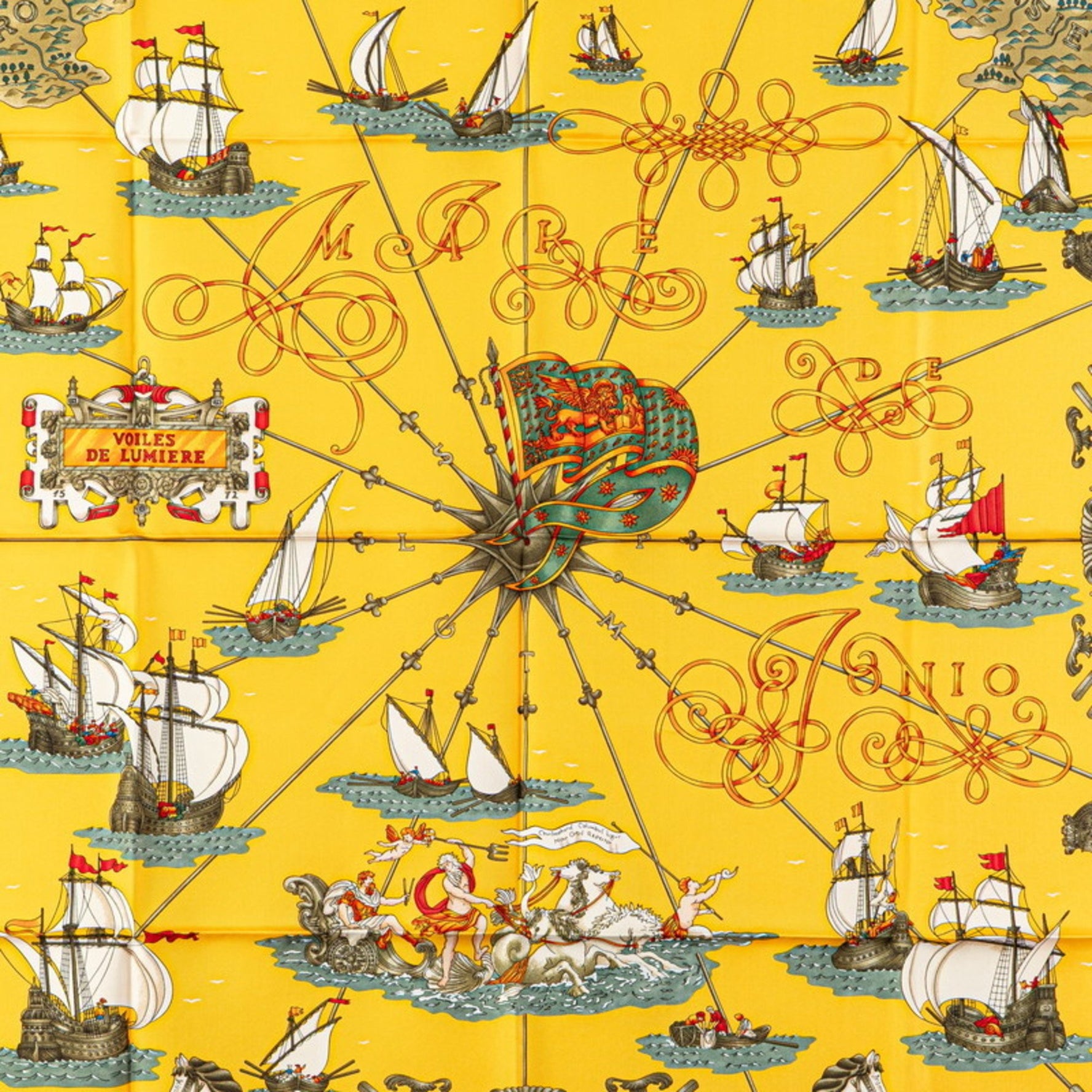 Hermes Hermès Carré 90 "Voiles de Lumière" Scarf, Yellow Multicolor Silk