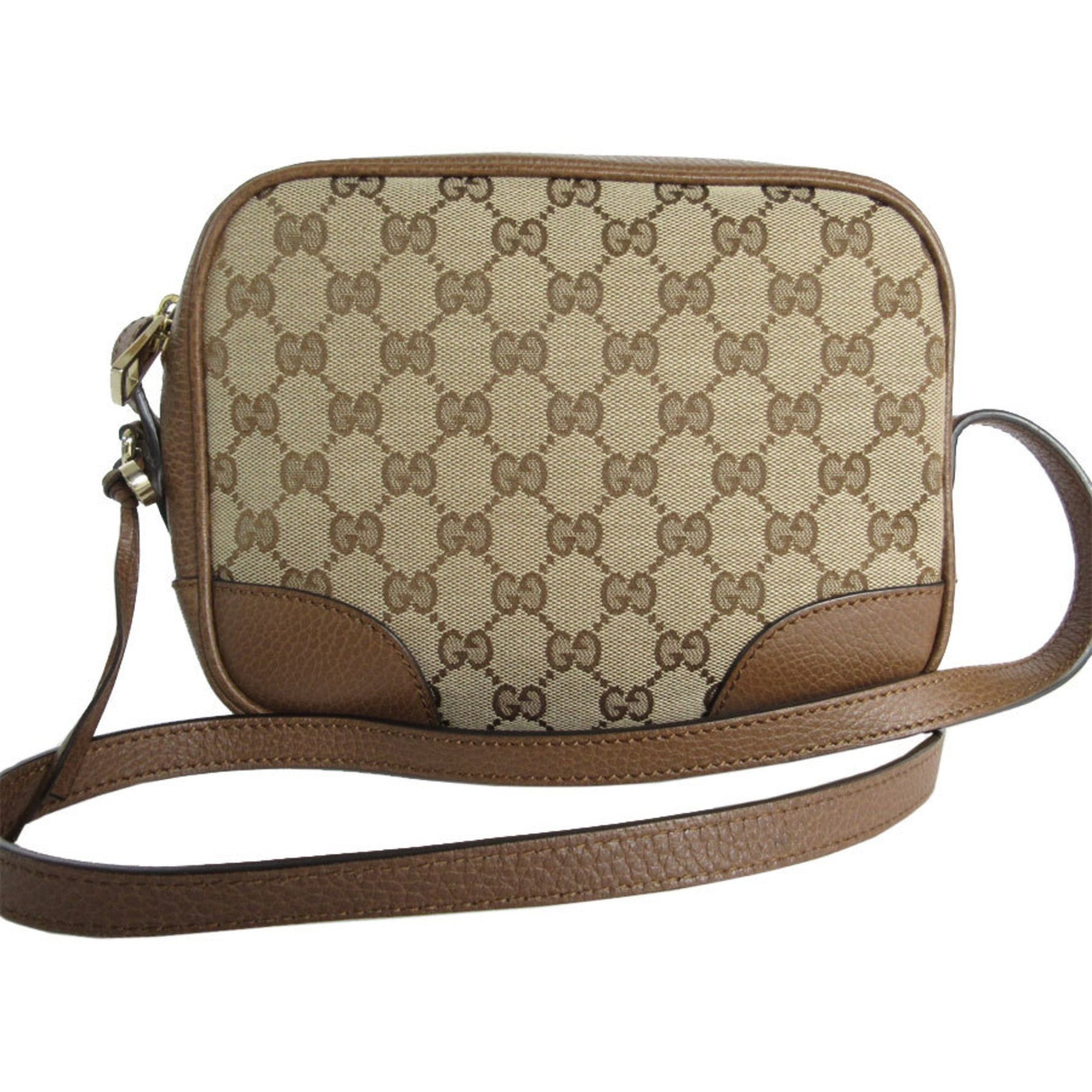 GUCCI Shoulder Bag GG Canvas Leather Beige Brown