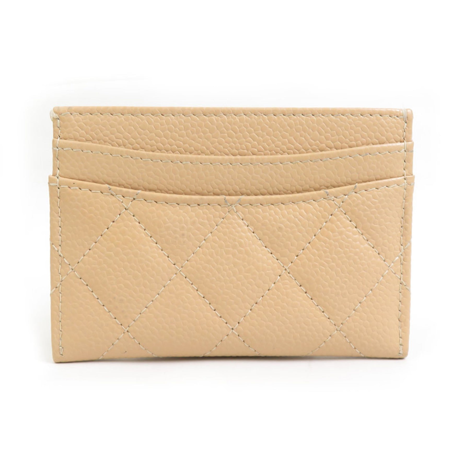 CHANEL Business Card Holder/Card Case Matelasse Caviar Skin Leather Gold