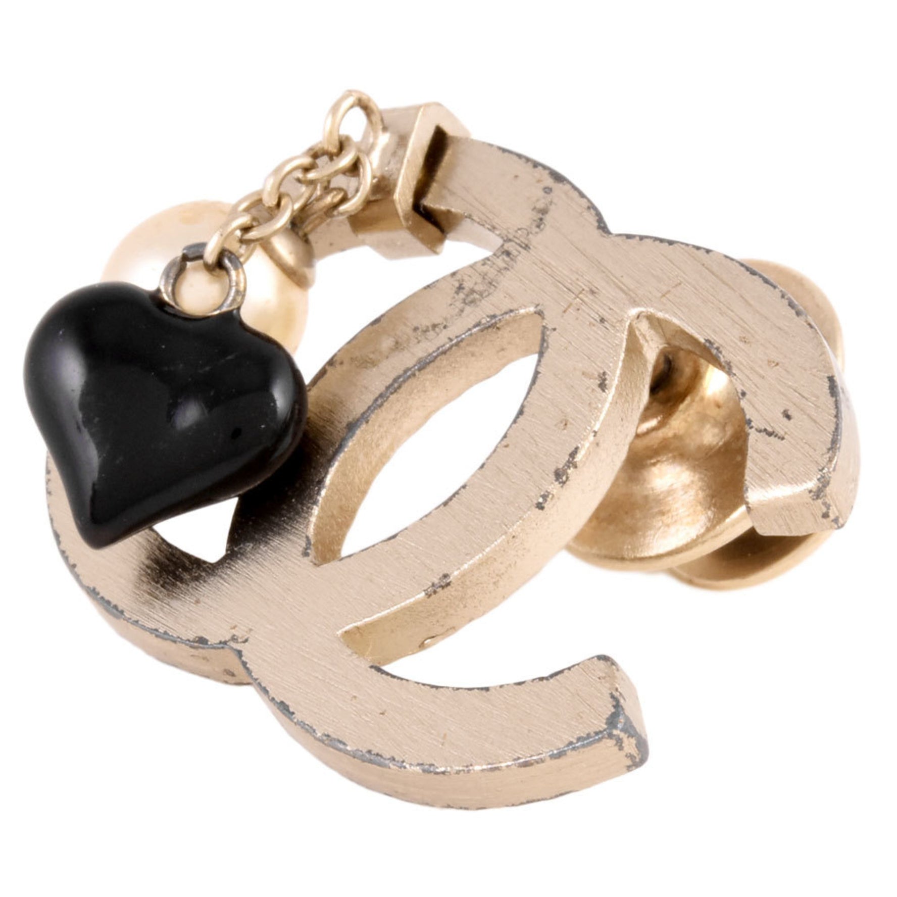 CHANEL Coco Mark Brooch Silver Metal Fake Pearl Heart
