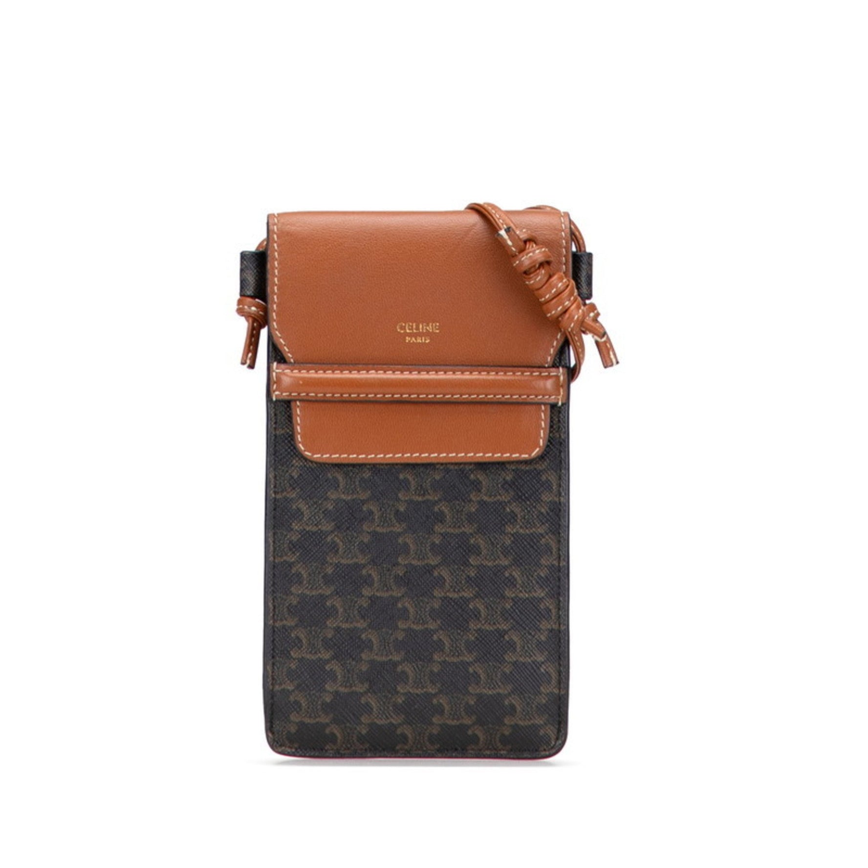 Celine Trim-Off Mobile Pouch/Phone Pouch Shoulder Bag in Black and Brown Leather