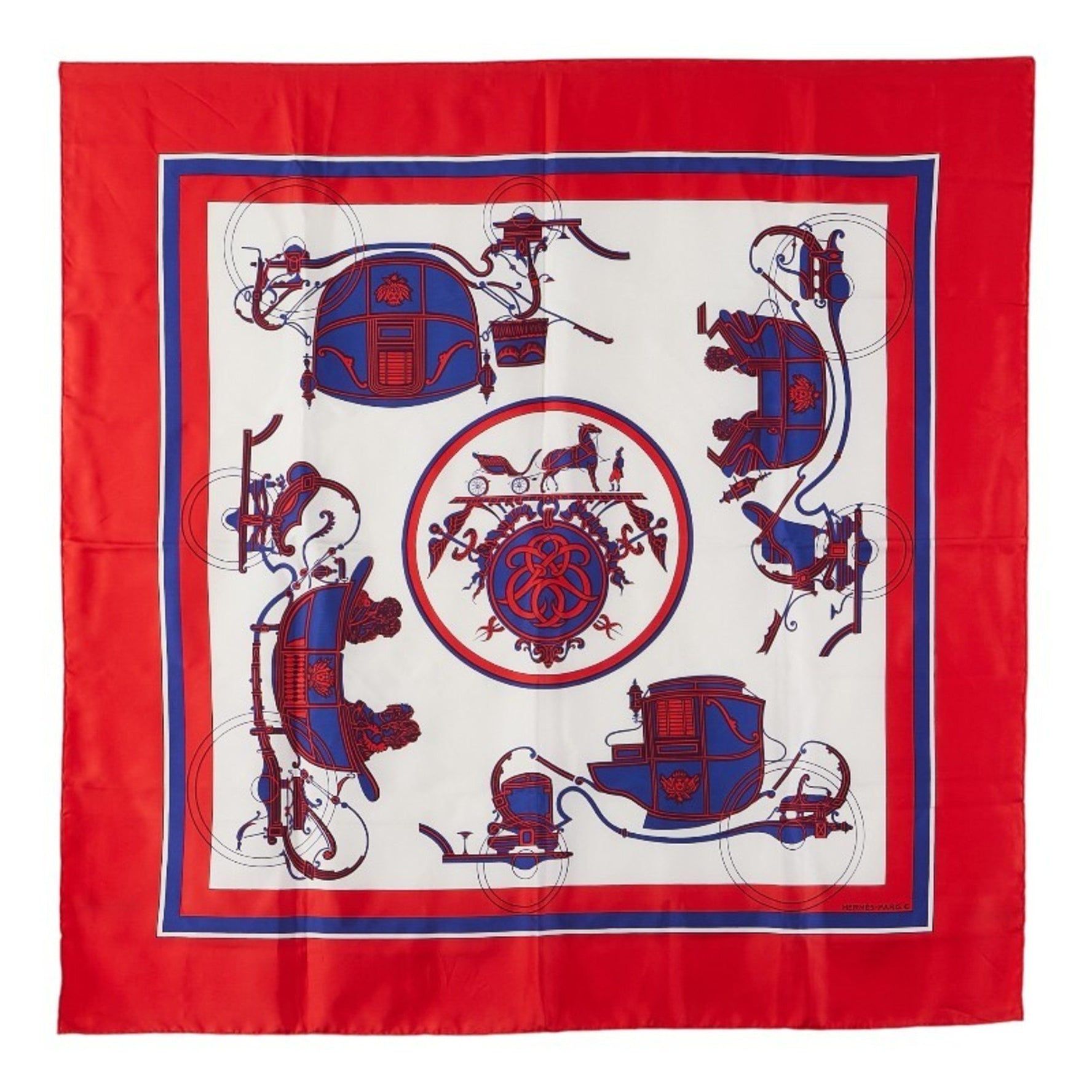 Hermès Carré 90 EX-LIBRIS Scarf, Red, White, Multicolor, Silk, HERMES