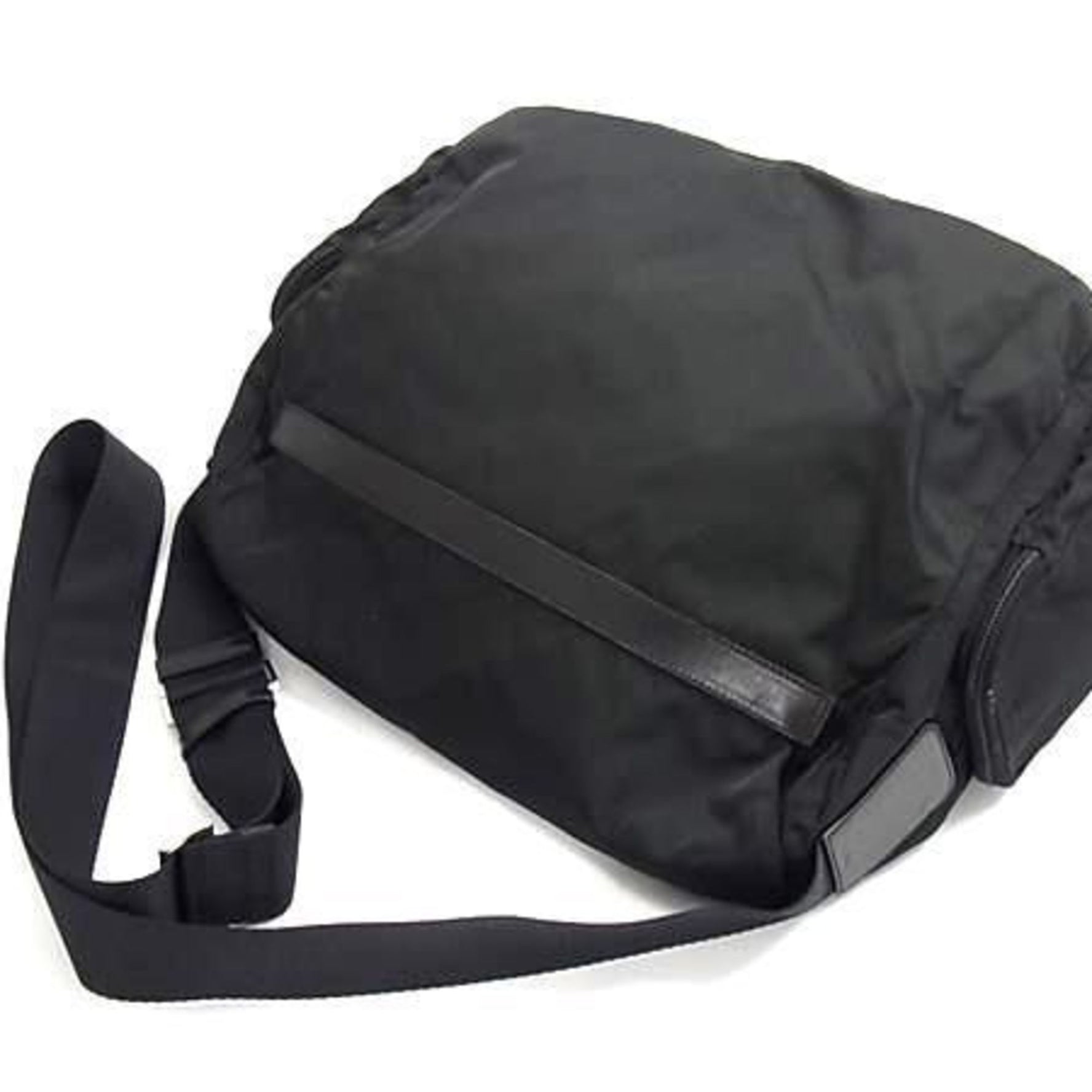 PRADA Shoulder Bag Black Nylon and Leather with Triangular Plate White Tag Women
