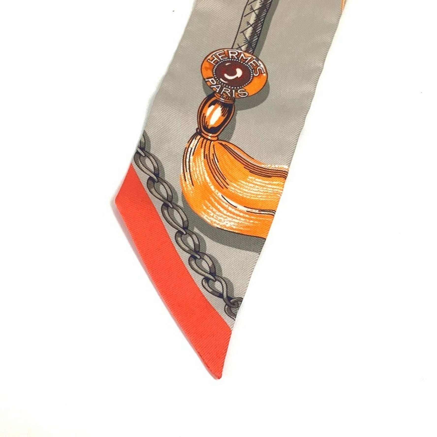 HERMES Twilly Bandeau Scarf Silk Grey