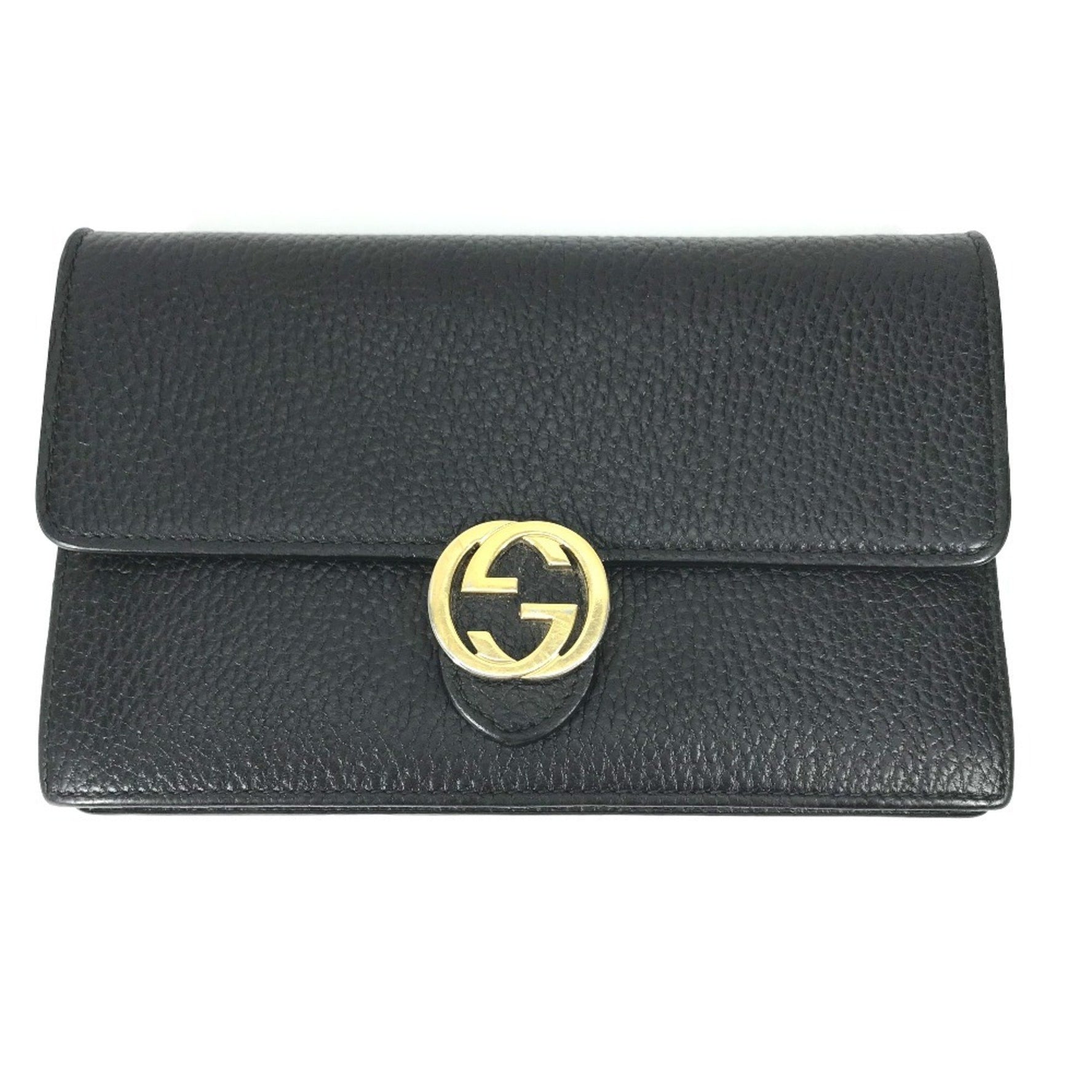 GUCCI Interlocking G Chain Wallet, Clutch/Long Wallet/Shoulder Bag, Leather, Black