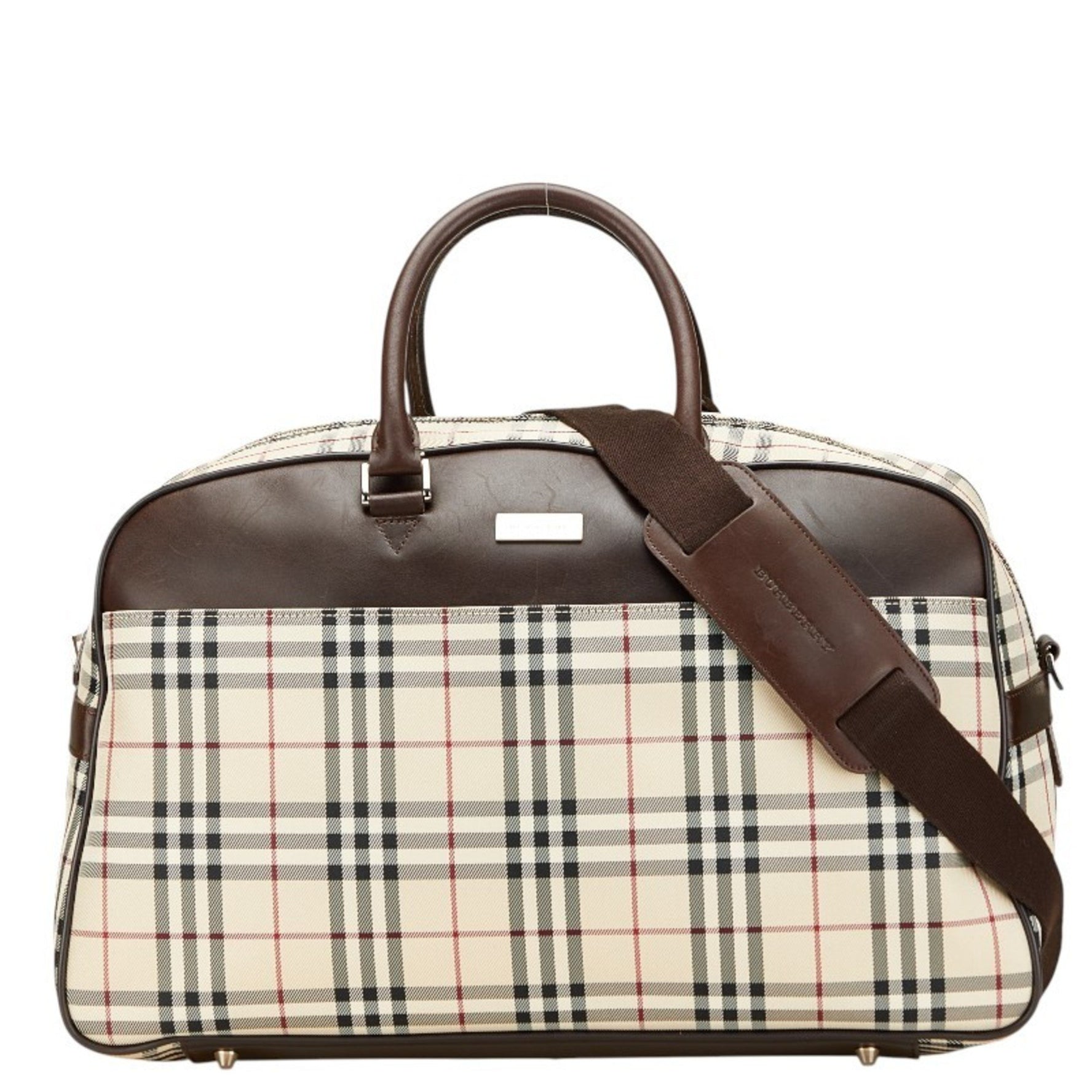 Burberry Nova Check Boston Bag/Shoulder Bag, Beige/Brown Canvas/Leather