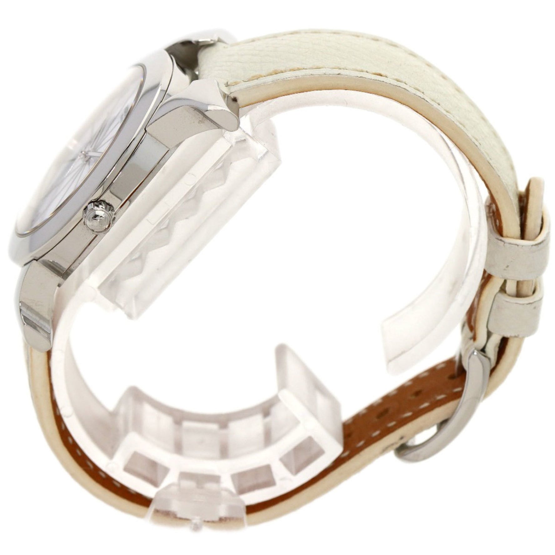 Hermes H Watch Rondo Wristwatch Stainless Steel Leather Ladies