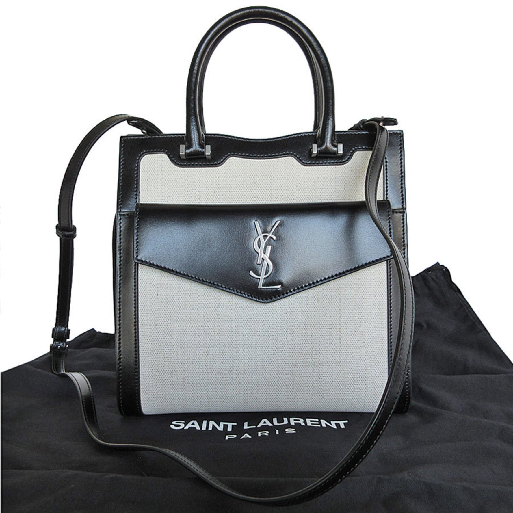 Saint Laurent handbag shoulder bag Uptown small leather black ivory silver