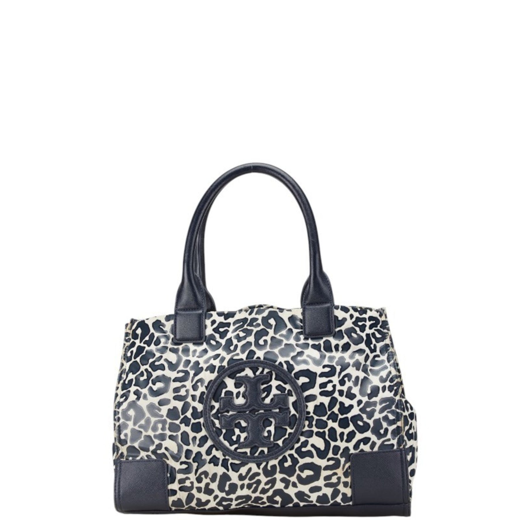 Tory Burch Leopard Tote Bag Navy White PVC Leather