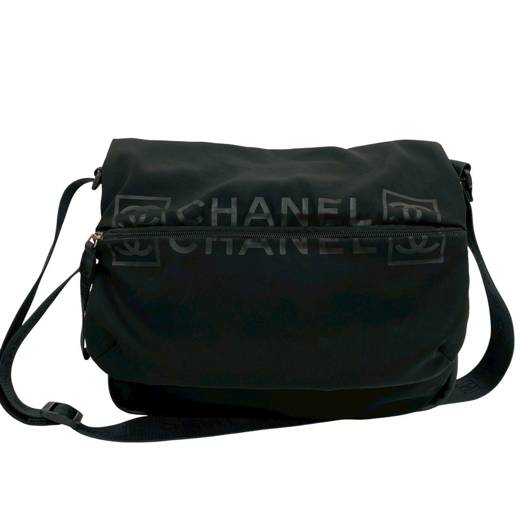 Seal No. 9 CHANEL Sport Coco Mark Logo Nylon Rubber Leather Shoulder Bag/Body Bag Black