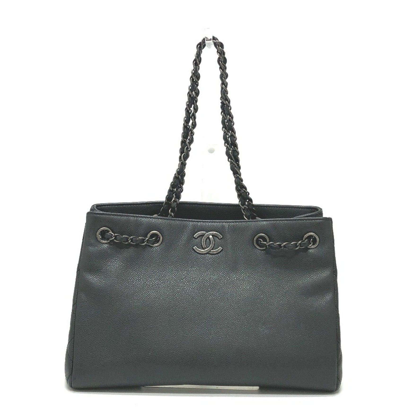 CHANEL CC Coco Mark Tote Bag, Chain Handbag, Shoulder Caviar Skin, Gray