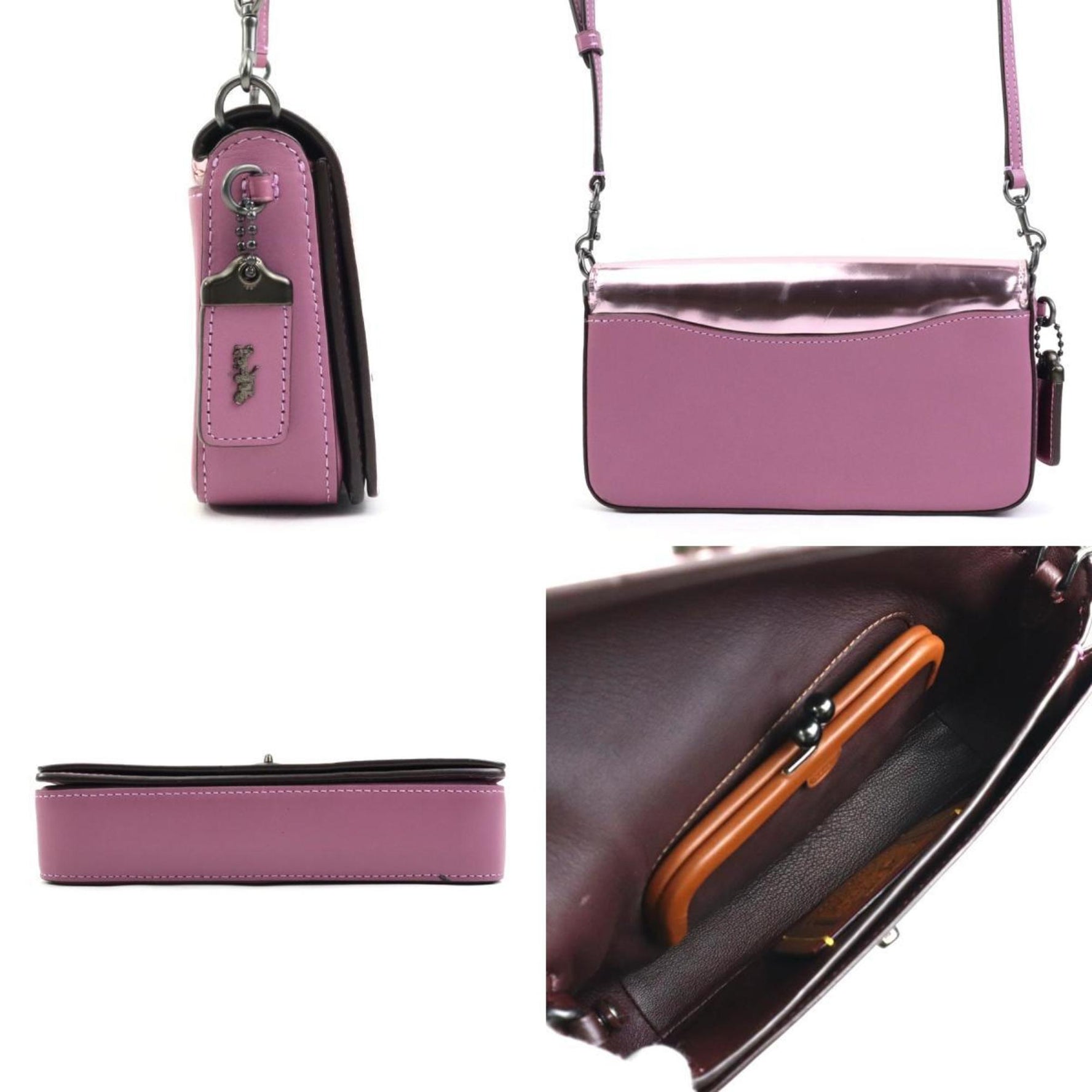 COACH shoulder bag leather metallic pink ladies