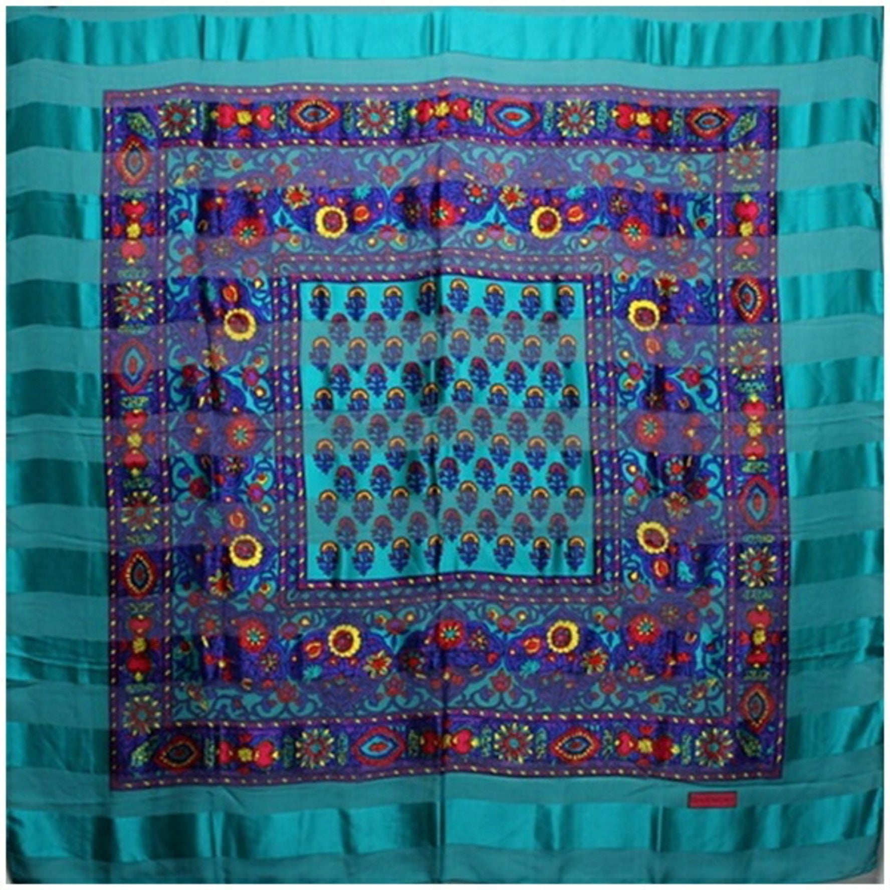 Givenchy Silk Large Stole Scarf Muffler Green x Multicolor