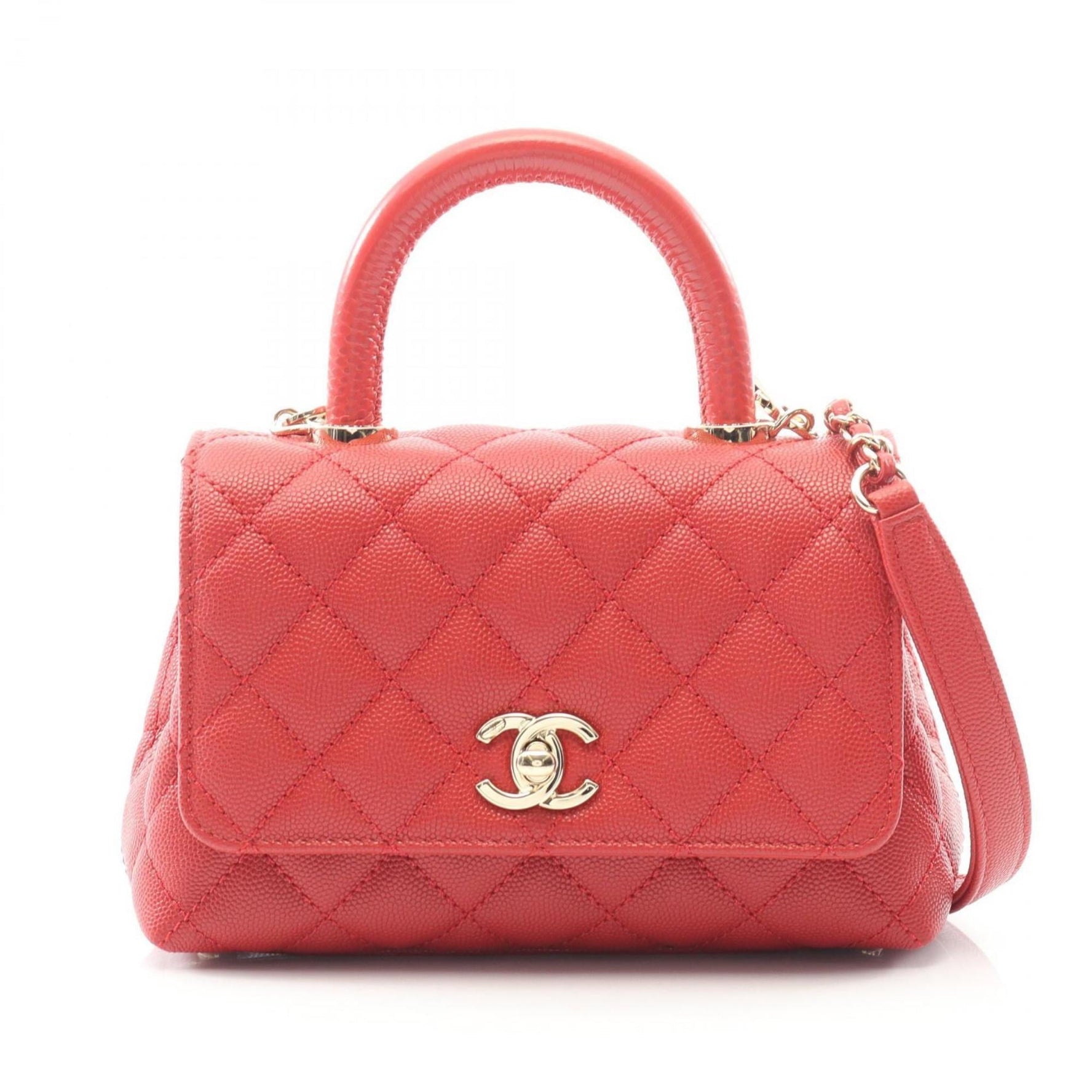 CHANEL Coco Handle XXS Top Handbag in Grained Calfskin Caviar Leather, Red