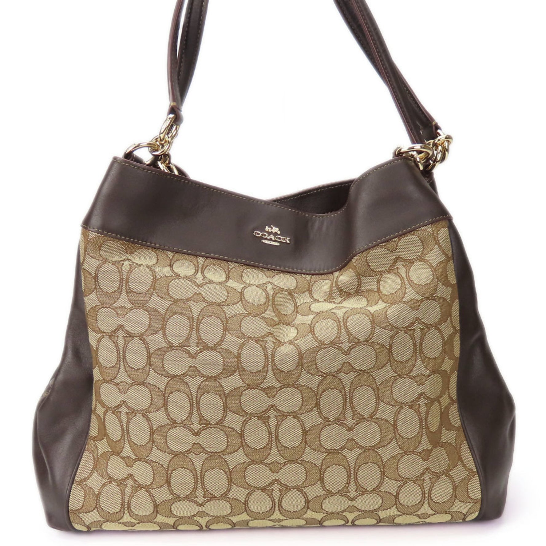 Coach Tote Bag Signature Canvas Leather Dark Brown