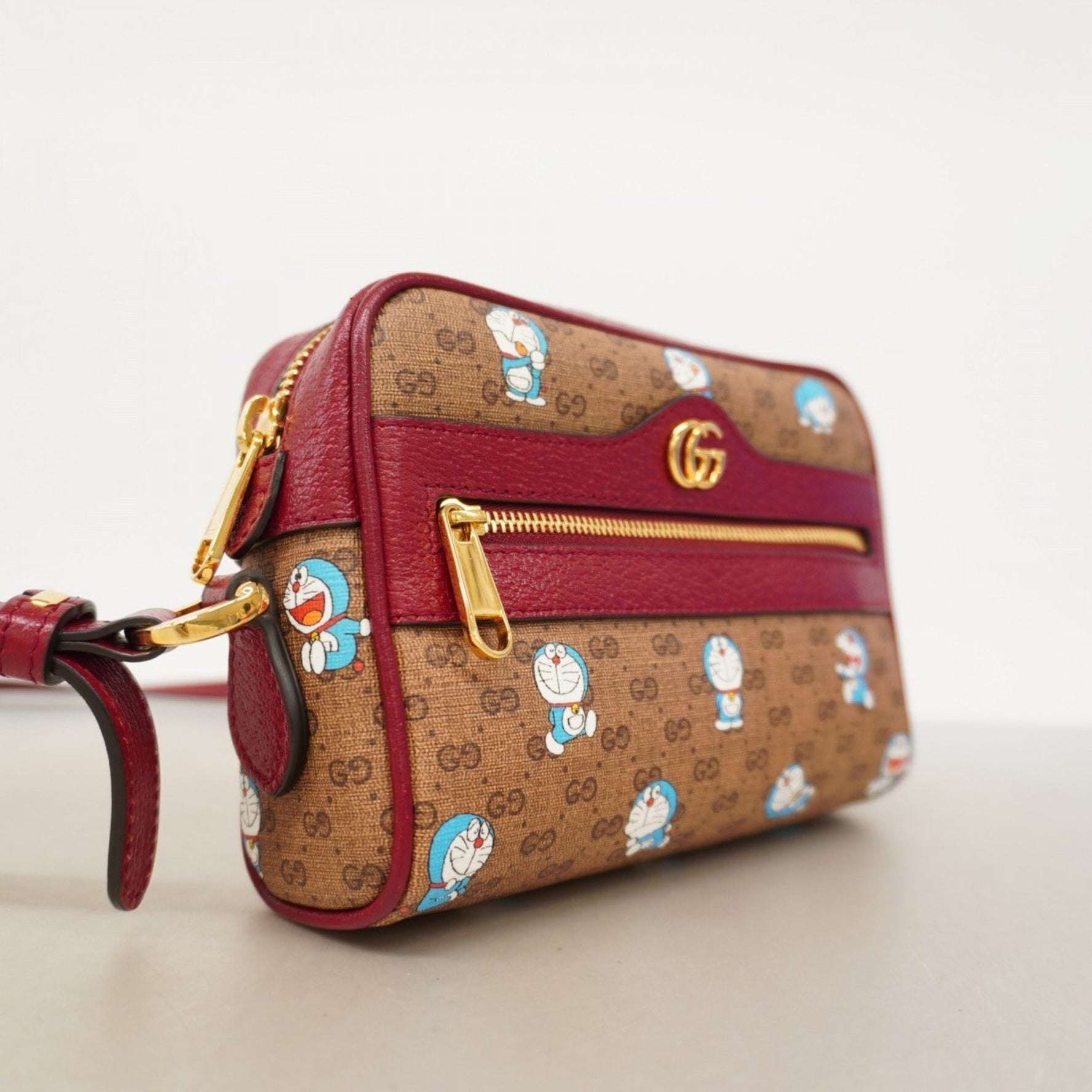 Gucci GG Supreme Doraemon Shoulder Bag Beige Red