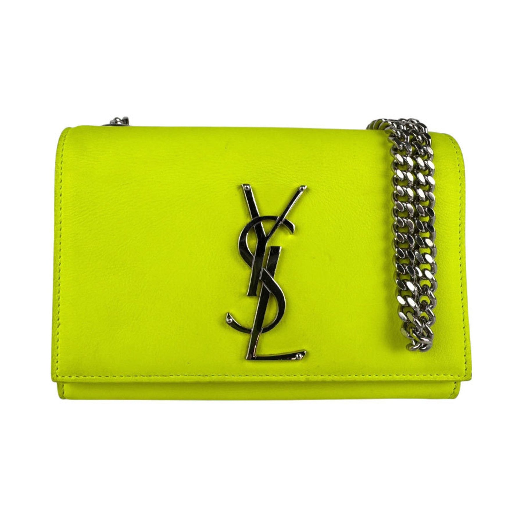 Saint Laurent shoulder bag in leather, metal, neon yellow and silver
