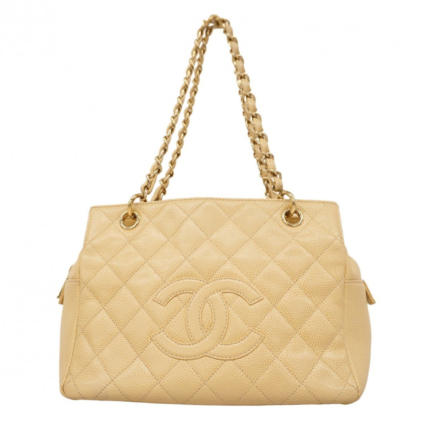 Chanel Matelasse Shoulder Bag with Chain, Caviar Skin, Champagne