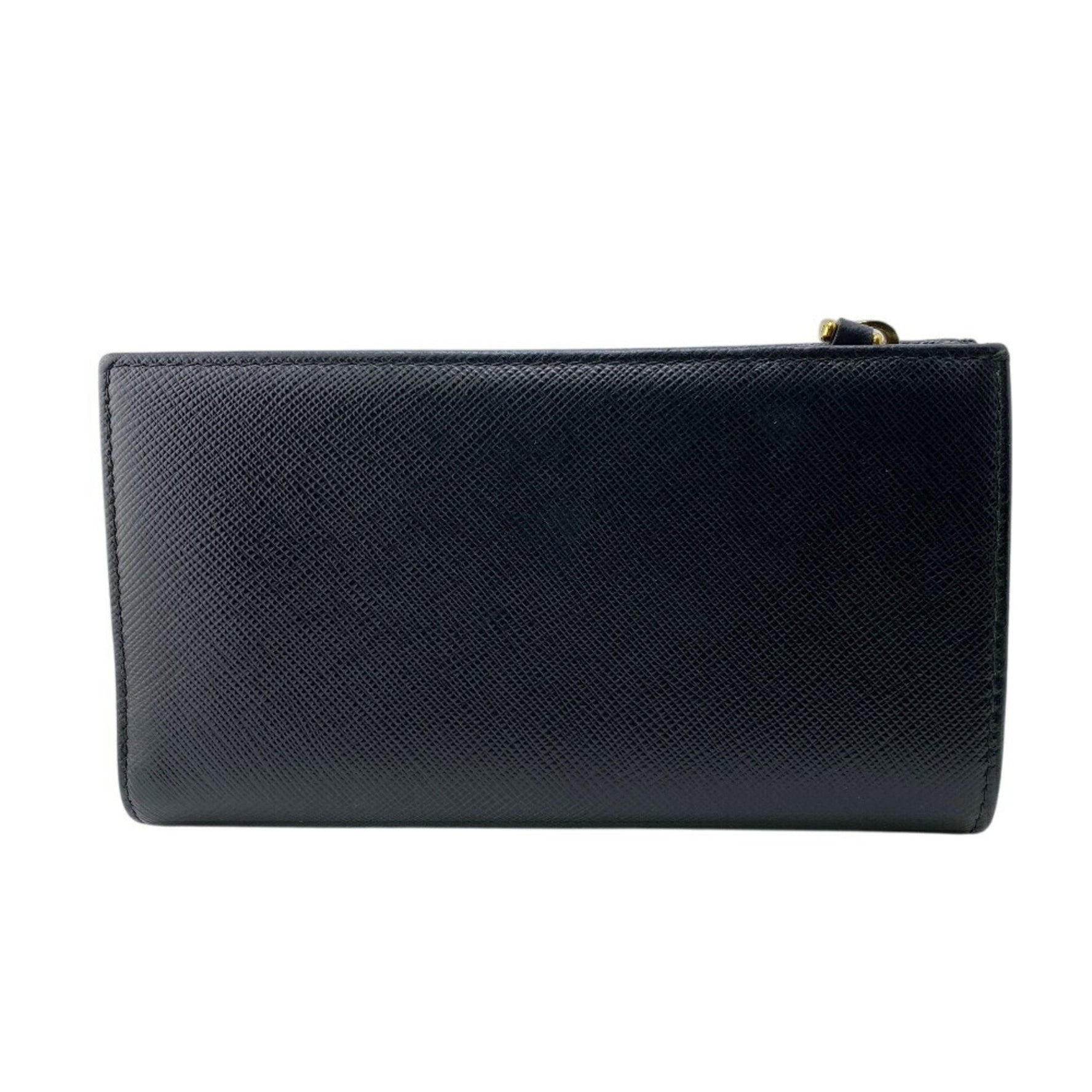 PRADA Double Pocket Saffiano Bifold Wallet in Black