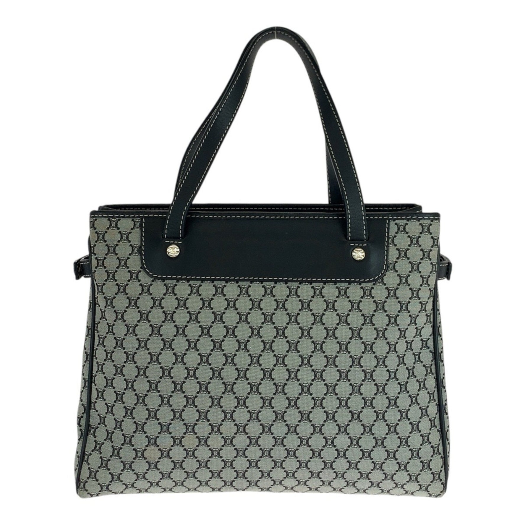 CELINE Macadam Grey Black Silver Hardware Canvas Leather 24 Tote Bag Handbag