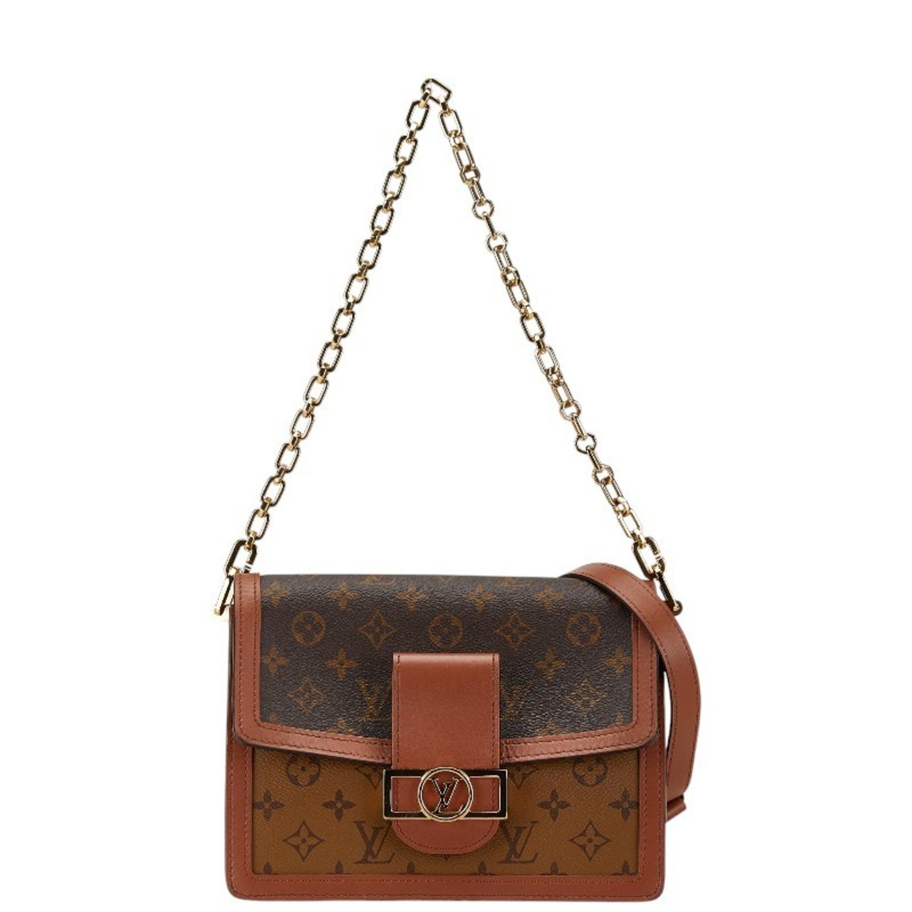 Louis Vuitton Monogram Reverse Dauphine MM Chain Shoulder Bag Brown PVC Leather