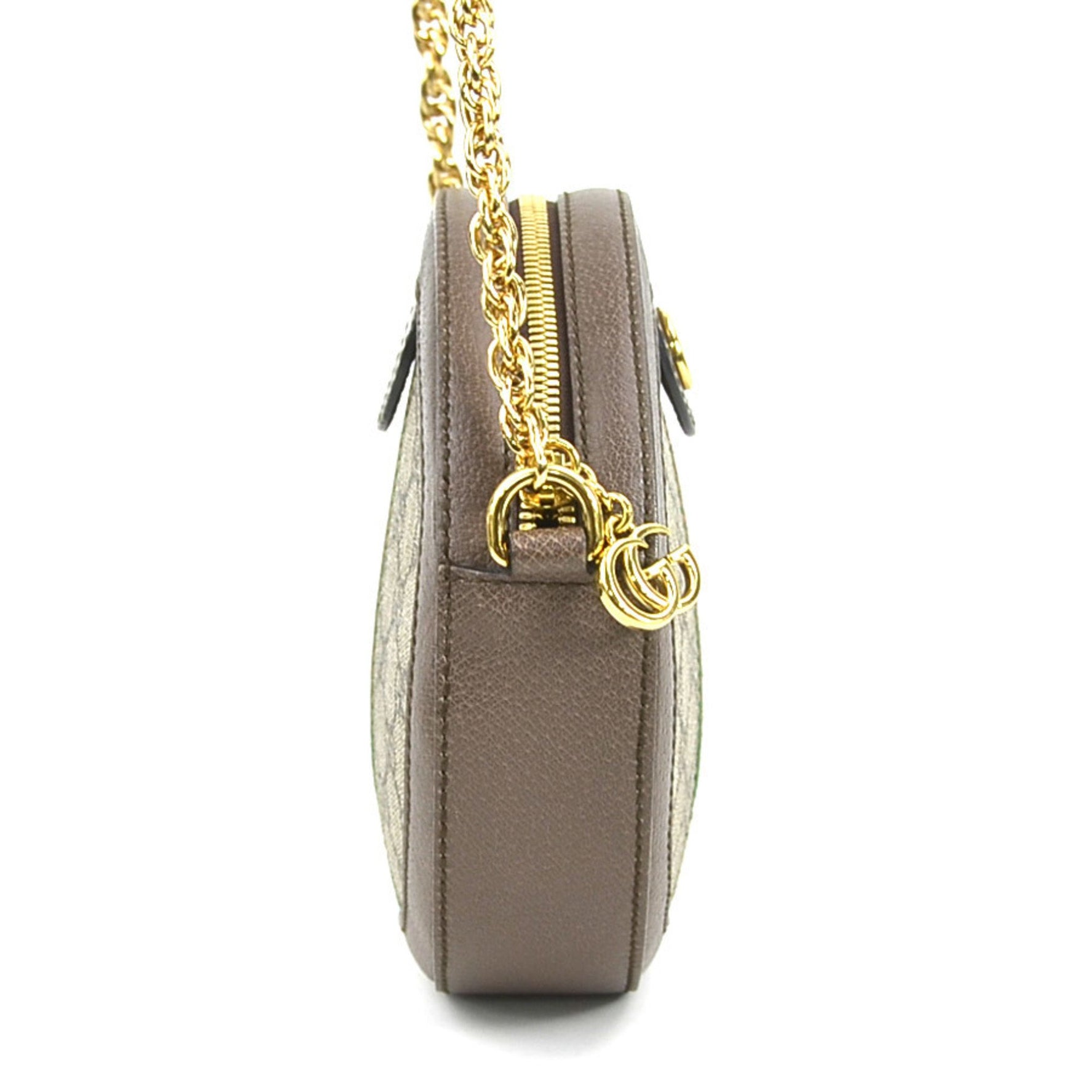 GUCCI Shoulder Bag GG Supreme Leather Beige Brown Gold