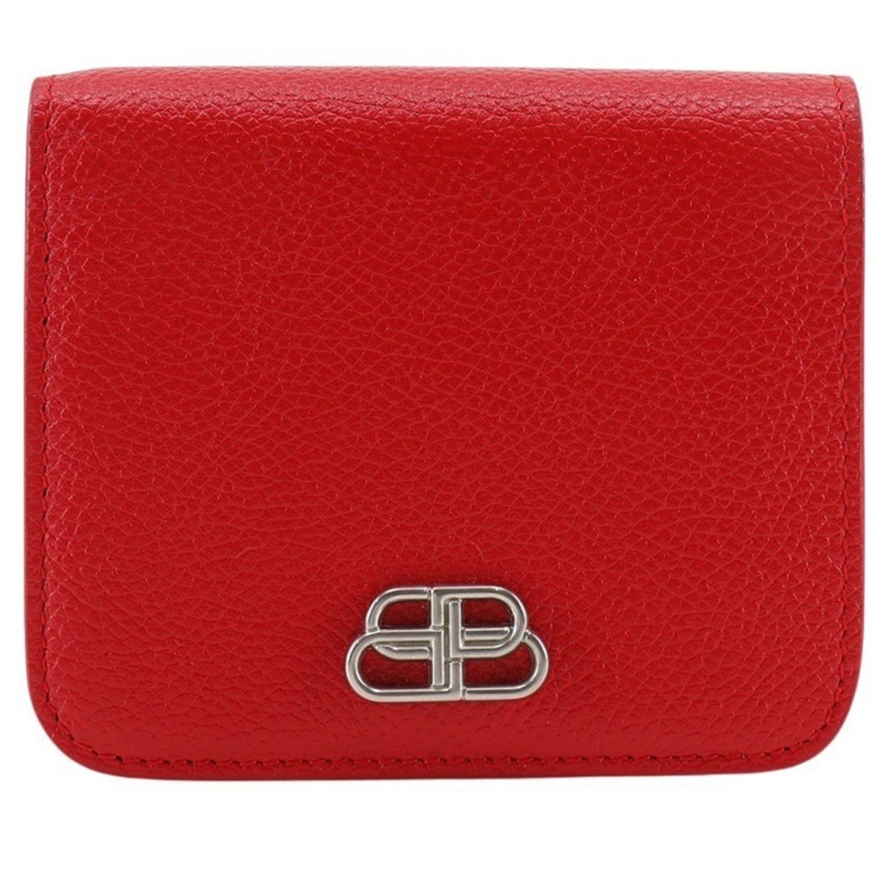 BALENCIAGA BB Bi-fold Wallet Leather Red Snap Button Logo