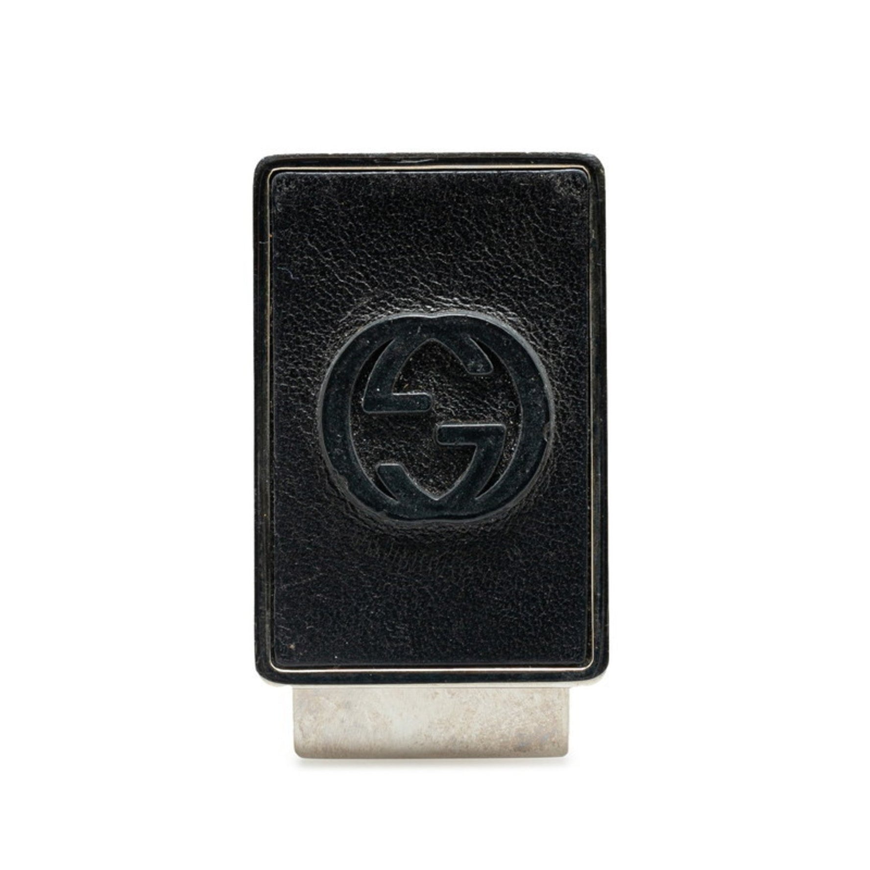 Gucci GG Money Clip Black Silver Metal Leather