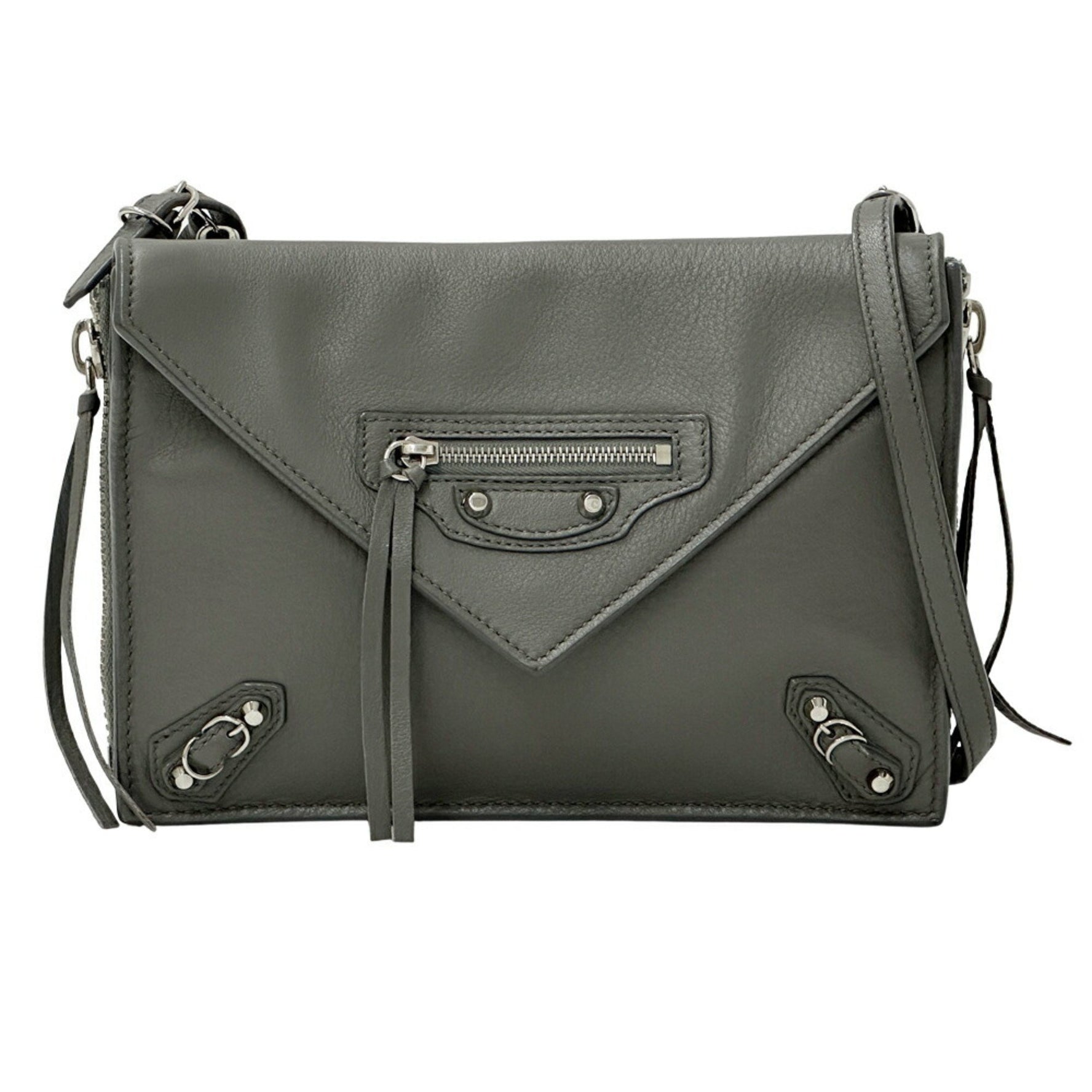 Balenciaga Paper Triple Shoulder Bag in Grey Leather with Studs