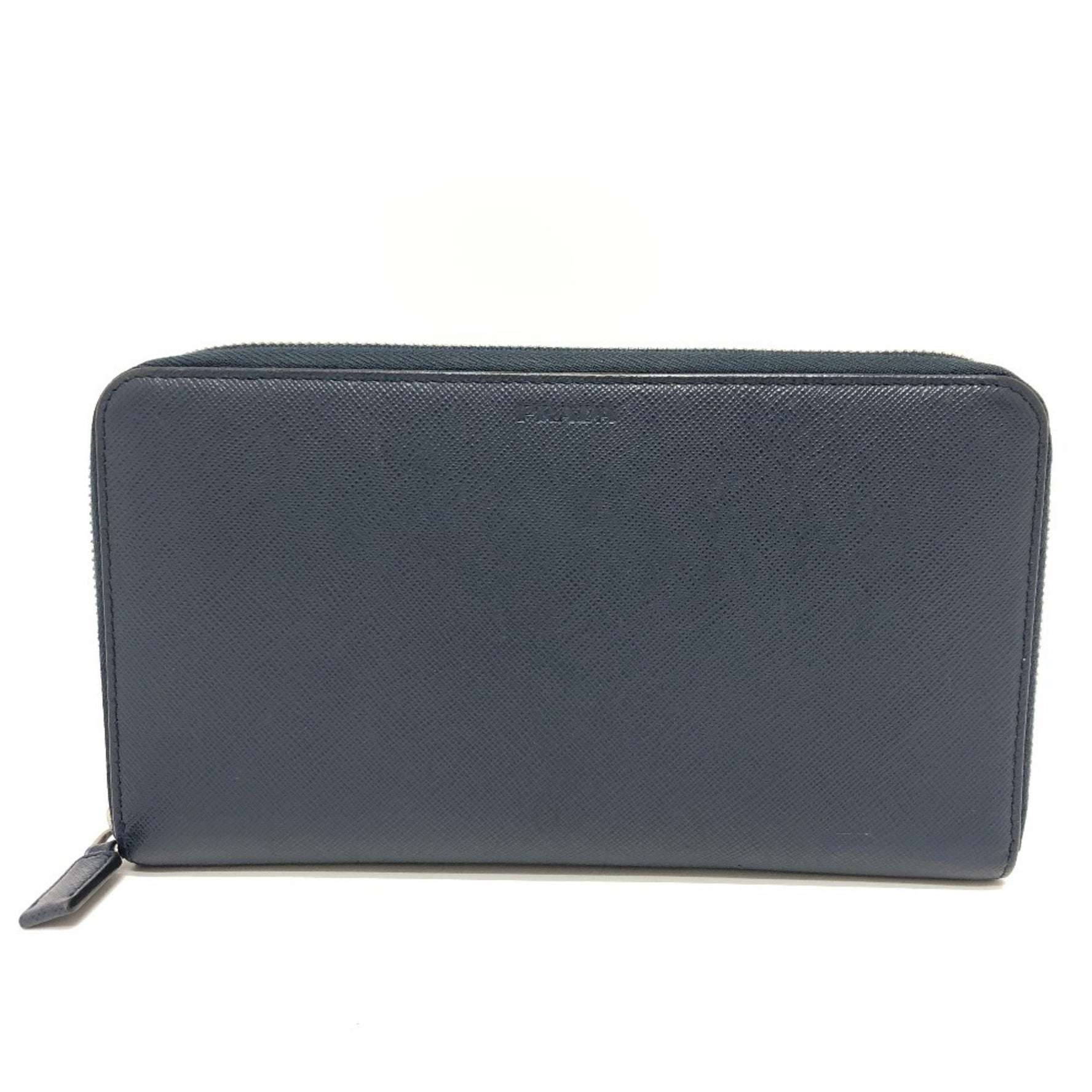 PRADA Logo Round Zip Wallet Long Saffiano Leather Men's