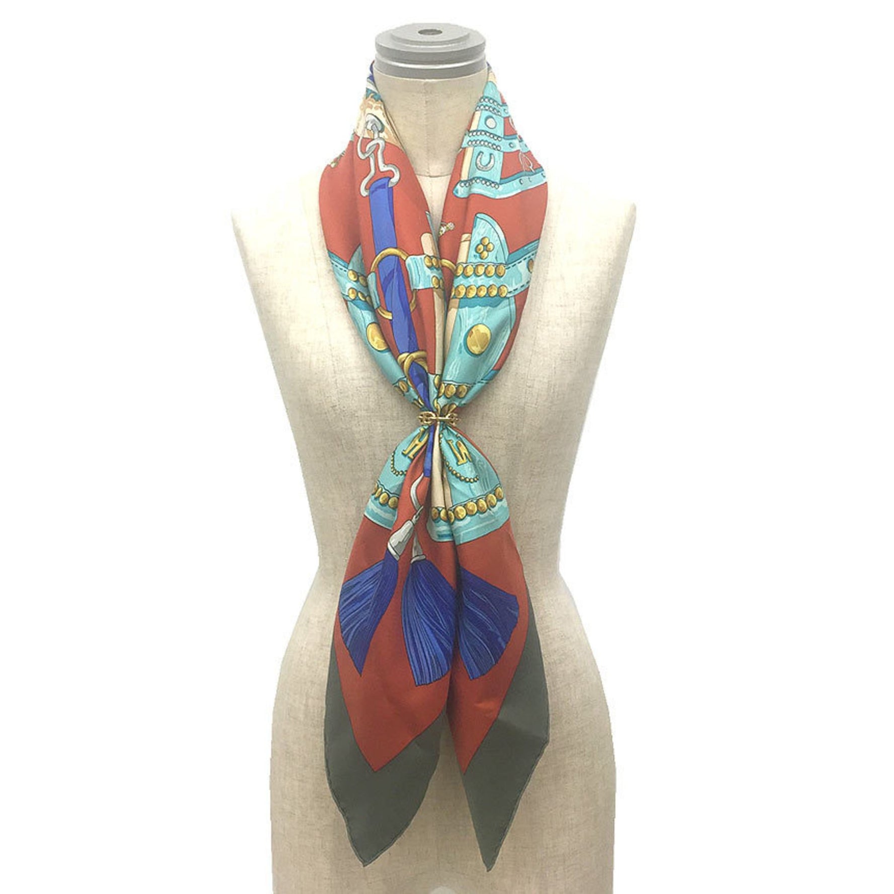 HERMES Carré 90 Scarf Muffler AUX CHAMPS Field He x Terracotta 100% Silk