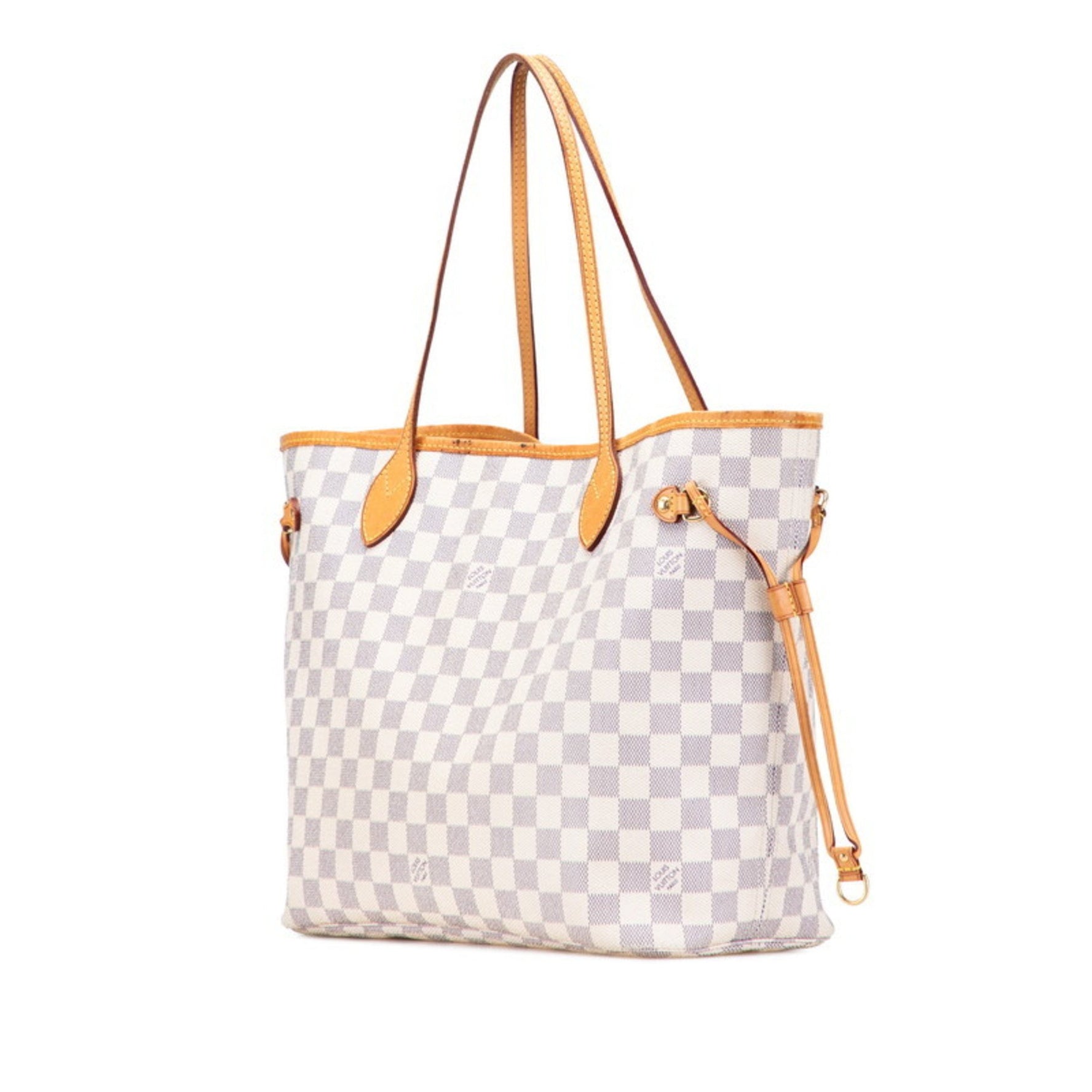 Louis Vuitton Damier Azur Neverfull MM Tote Bag Shoulder White Ivory Leather LOUIS VUITTON