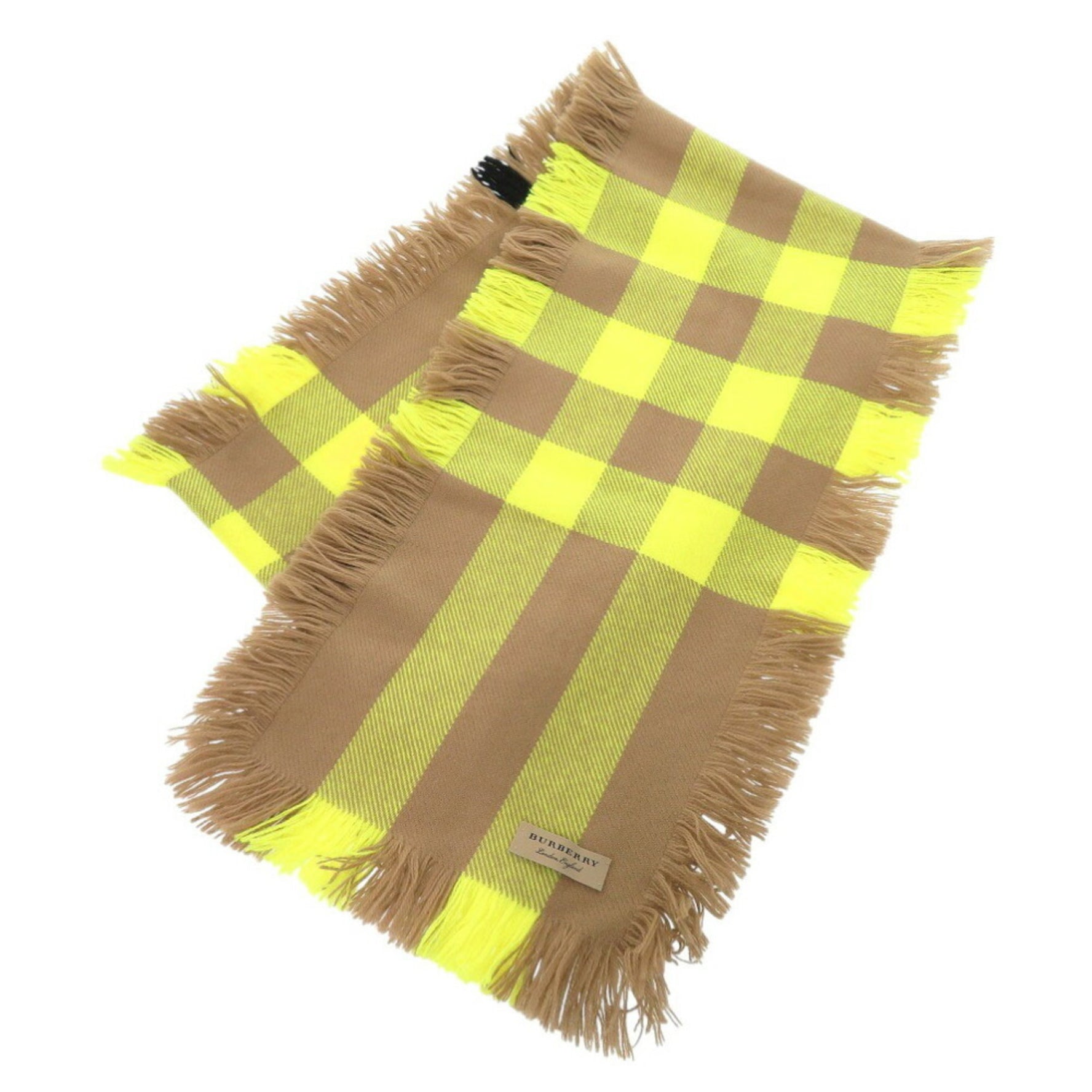 Burberry Check Wool Brown Yellow Scarf