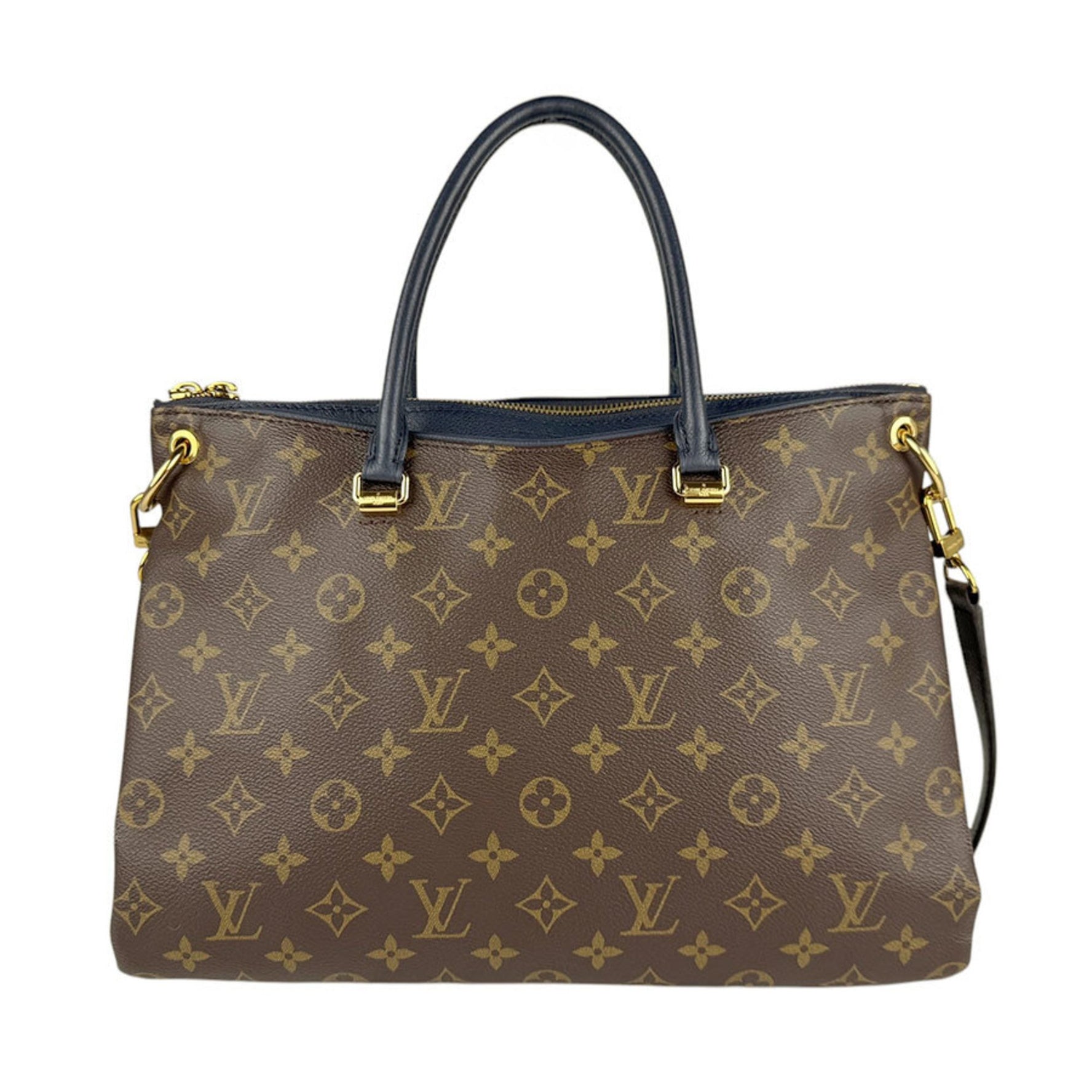 Louis Vuitton Handbag Shoulder Bag Monogram Pallas Canvas Brown Navy Gold