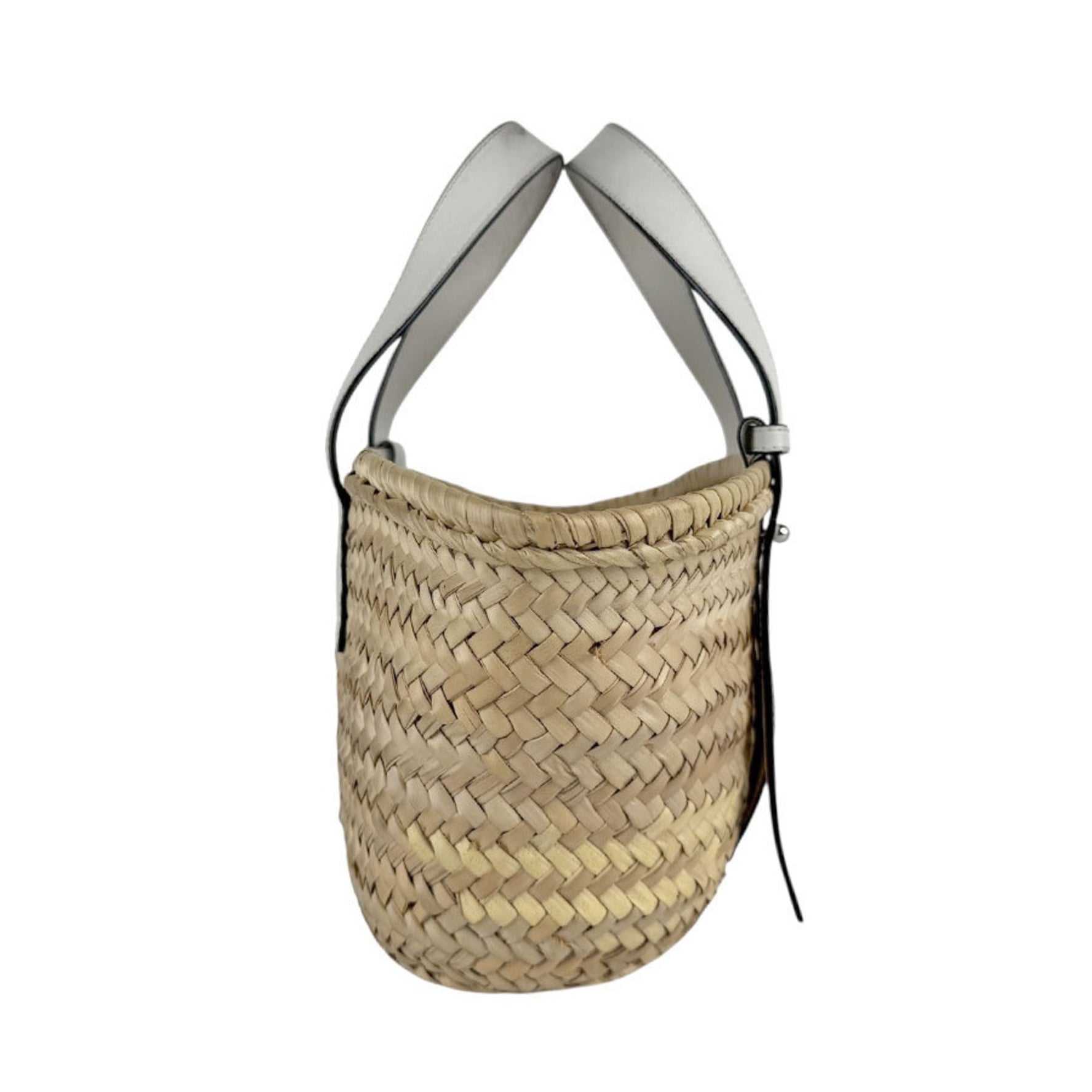 LOEWE Small Basket Handbag in Straw Leather (White/Natural)