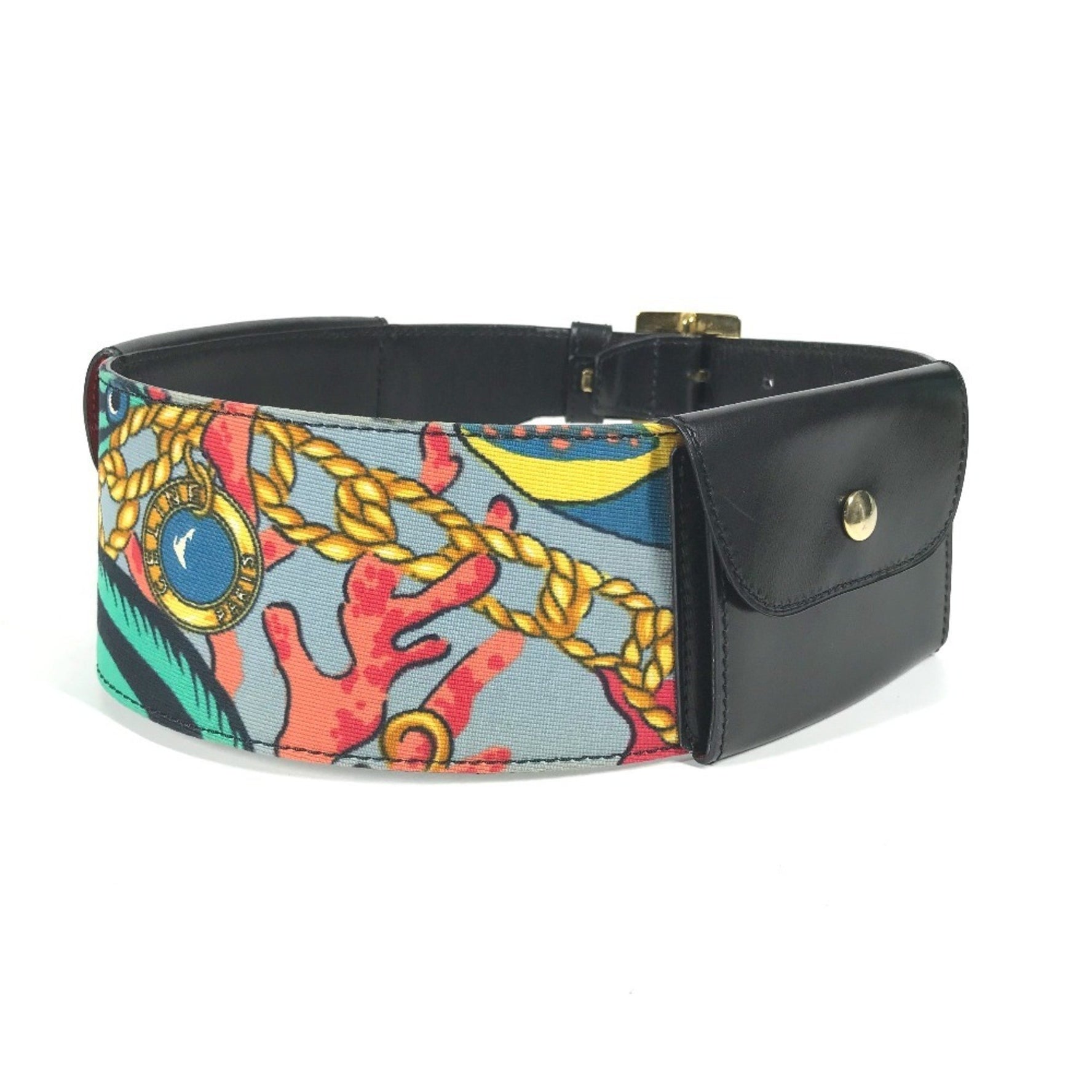 CELINE Wide Belt with Scarf Pattern Waist Bag Leather Silk Black
