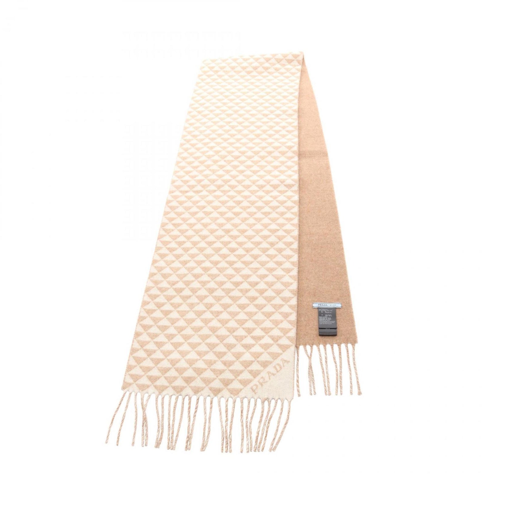 Prada Triangle Logo Scarf, Wool and Cashmere, Brown Ivory