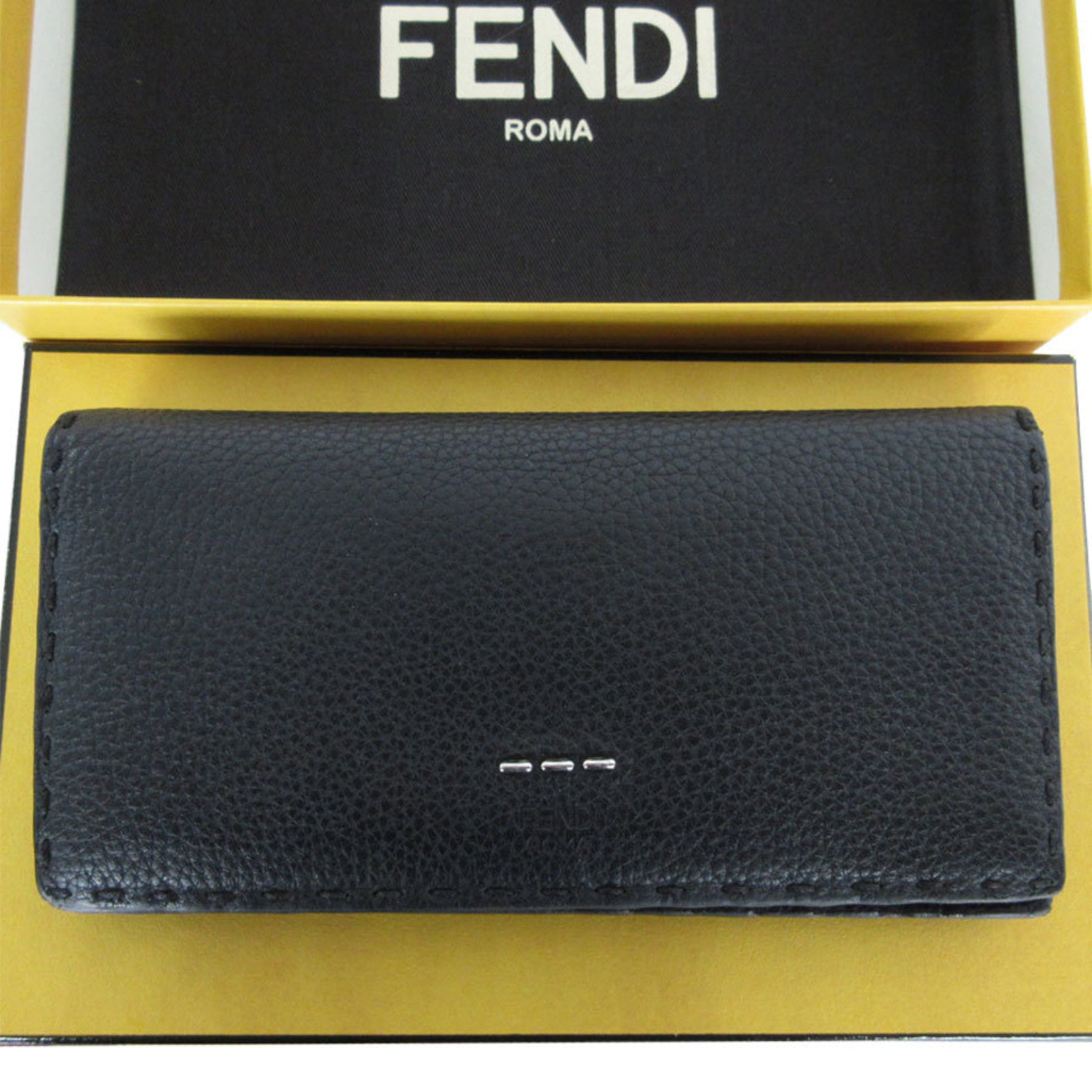FENDI Bi-fold Long Wallet Selleria Leather Silver