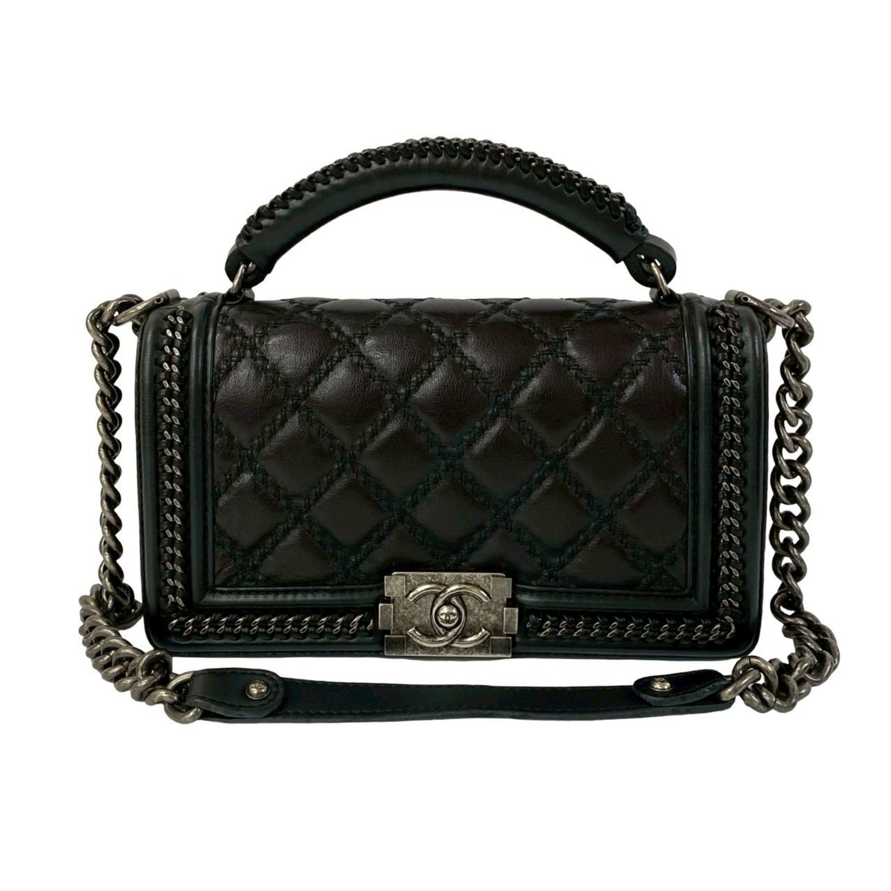 CHANEL Boy Coco Mark Leather Chain Semi Shoulder Bag in