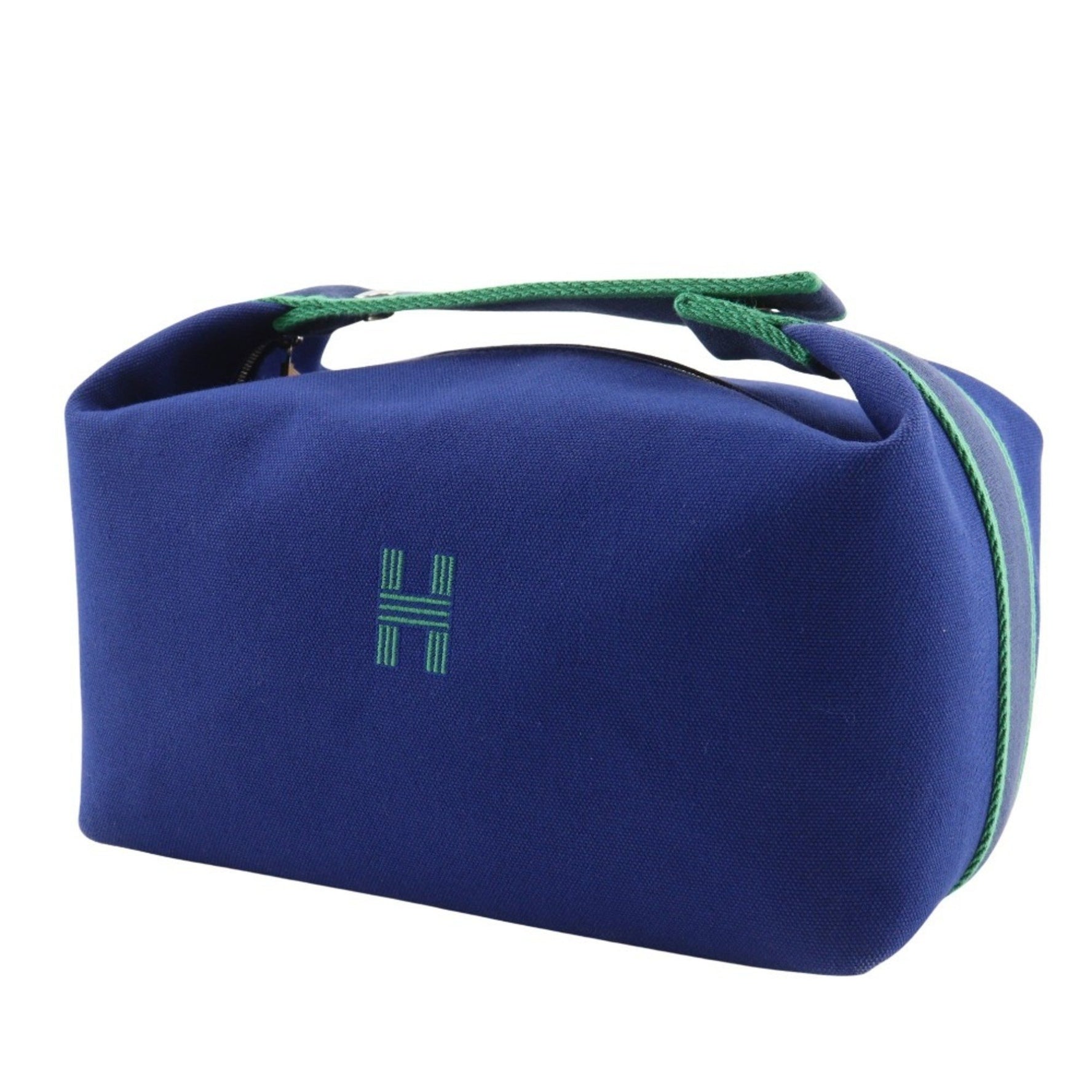 Hermes Hermès BRIDE A BLACK GM handbag in bluemarine and green canvas with zipper. Unisex.