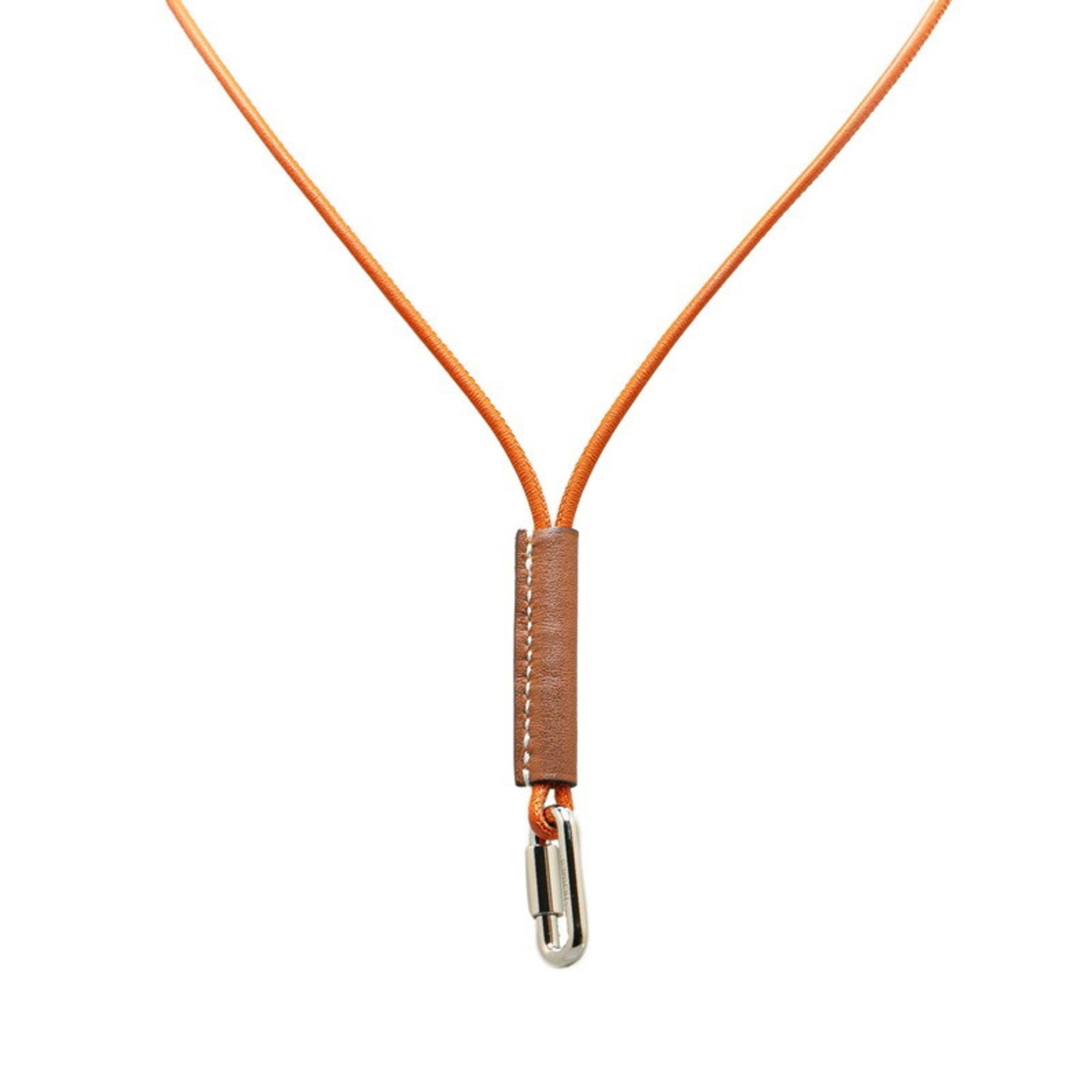 Hermes Curiosite Strap Neck Orange Brown Silver Swift Leather Metal