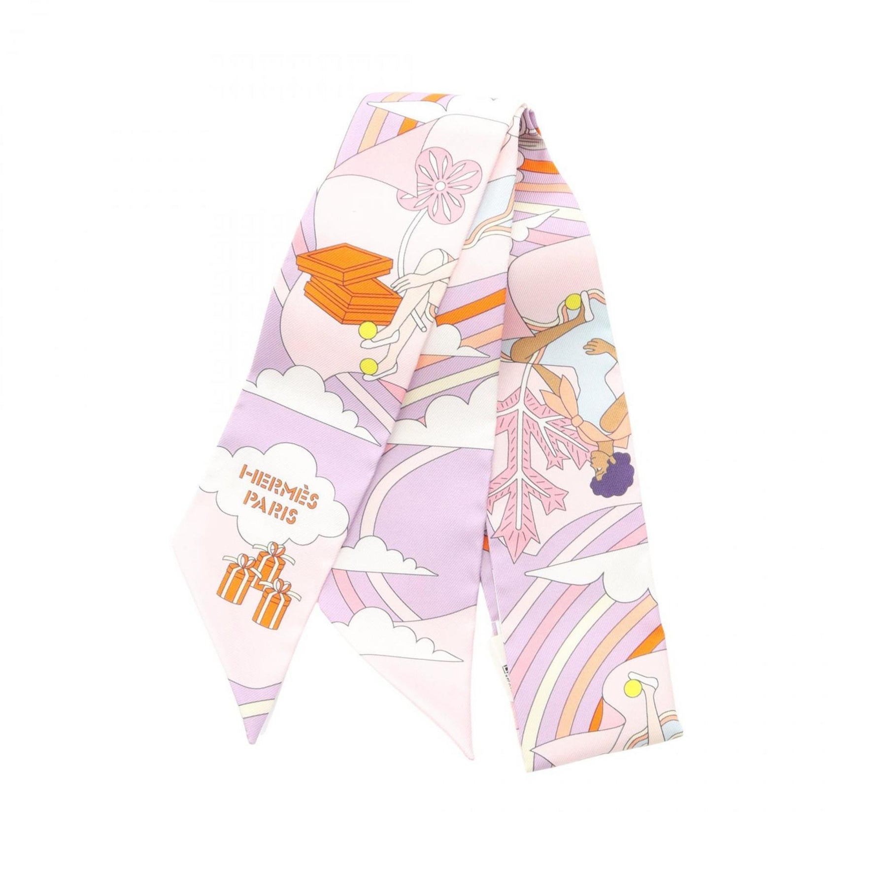 Hermes Hermès Twilly Carres Volants Silk Scarf in Multicolored Pink