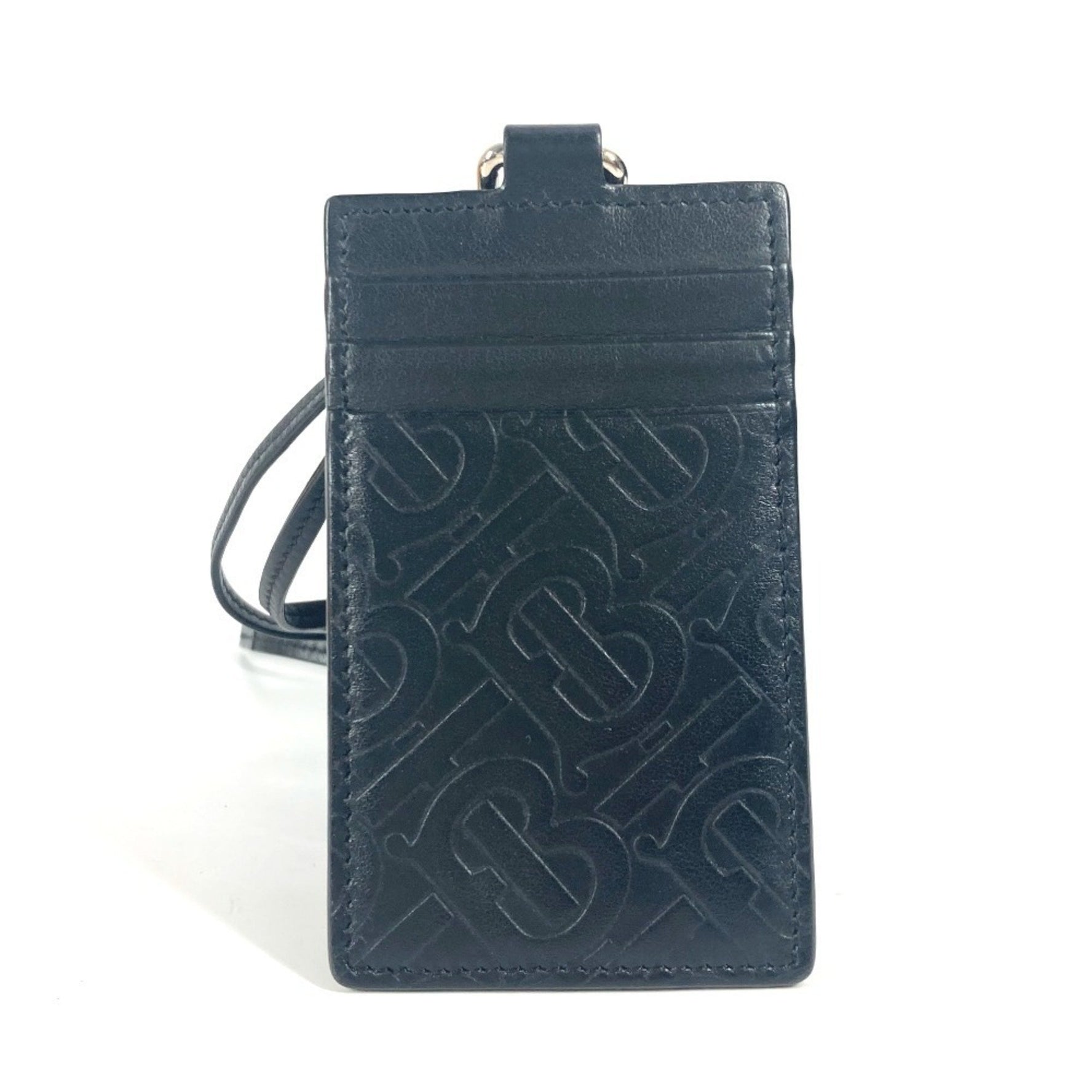 BURBERRY TB logo neck strap business card holder pass case holder/card leather men's