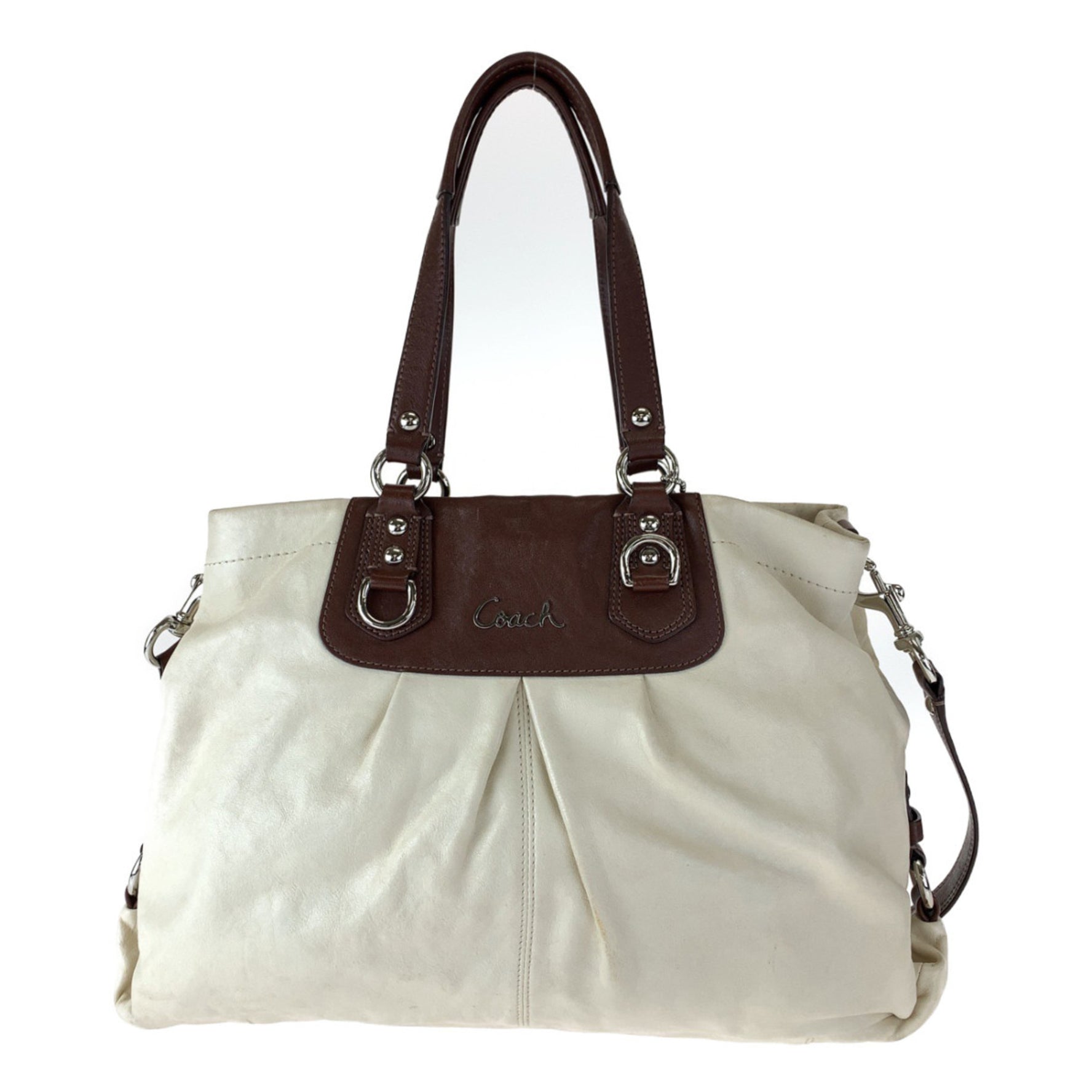 COACH Ashley Beige Brown Leather Tote Bag Shoulder