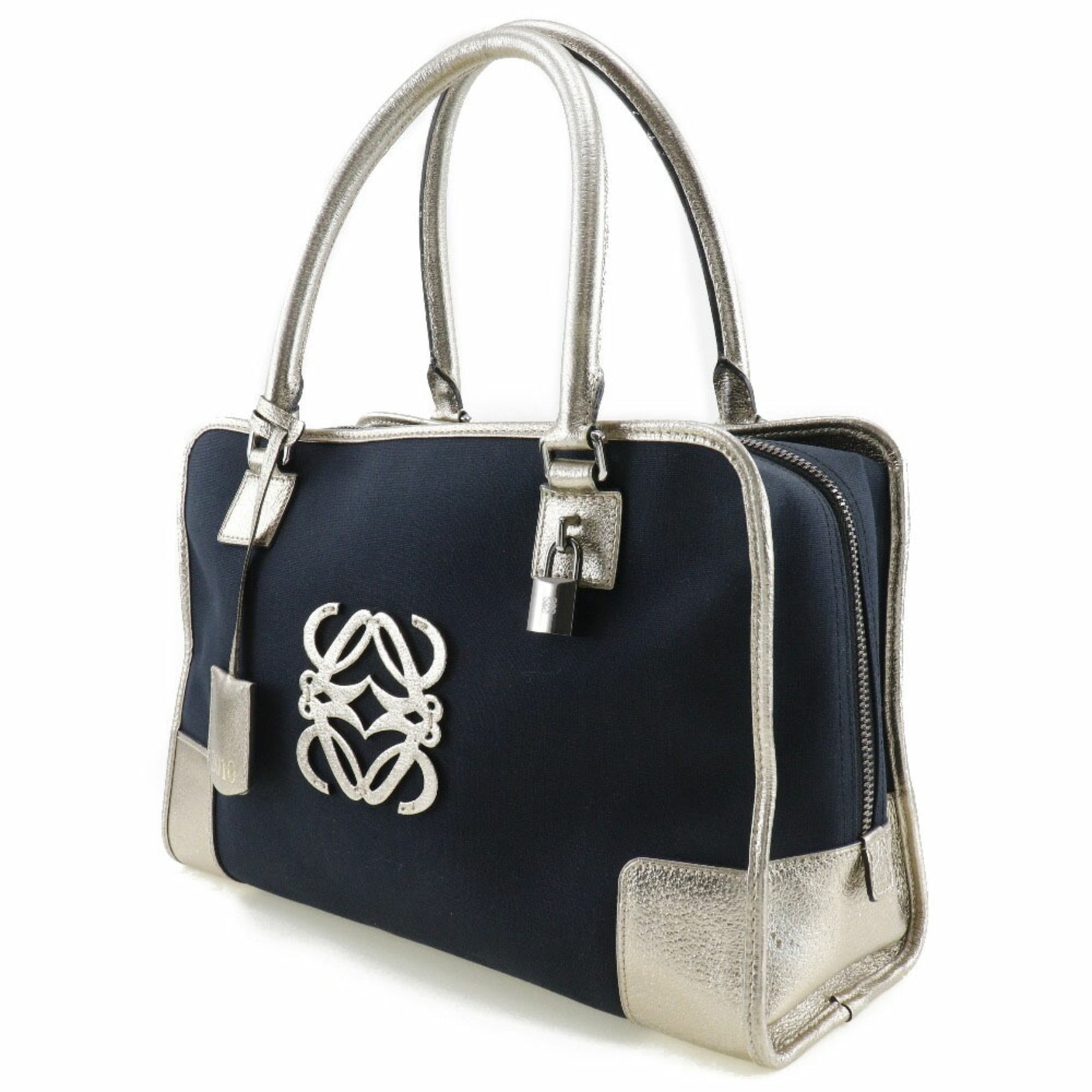 Loewe Amazona 36 Boston Bag 2010 Canvas x Leather Blue Handbag