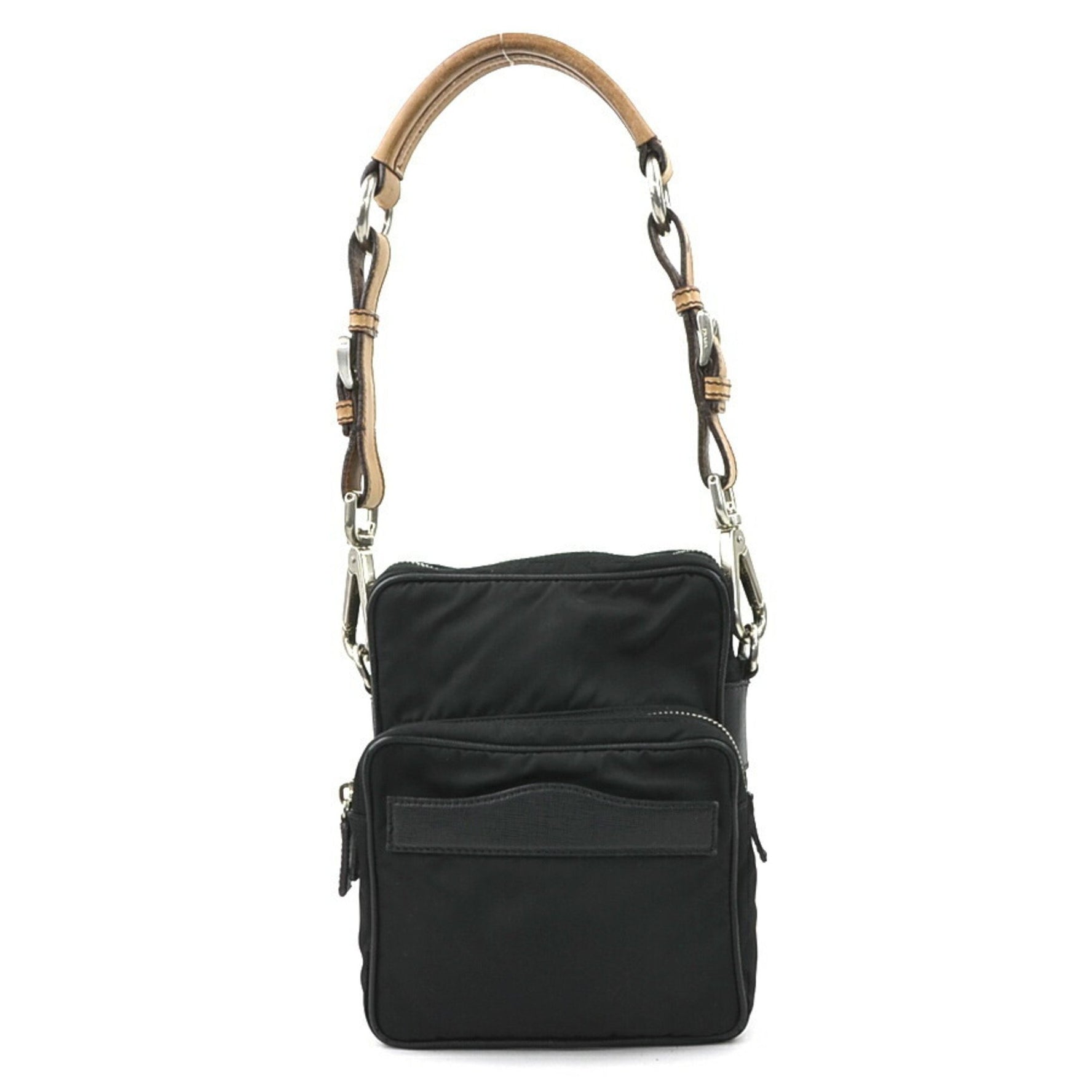 PRADA Shoulder bag Nylon Leather Black Brown Silver