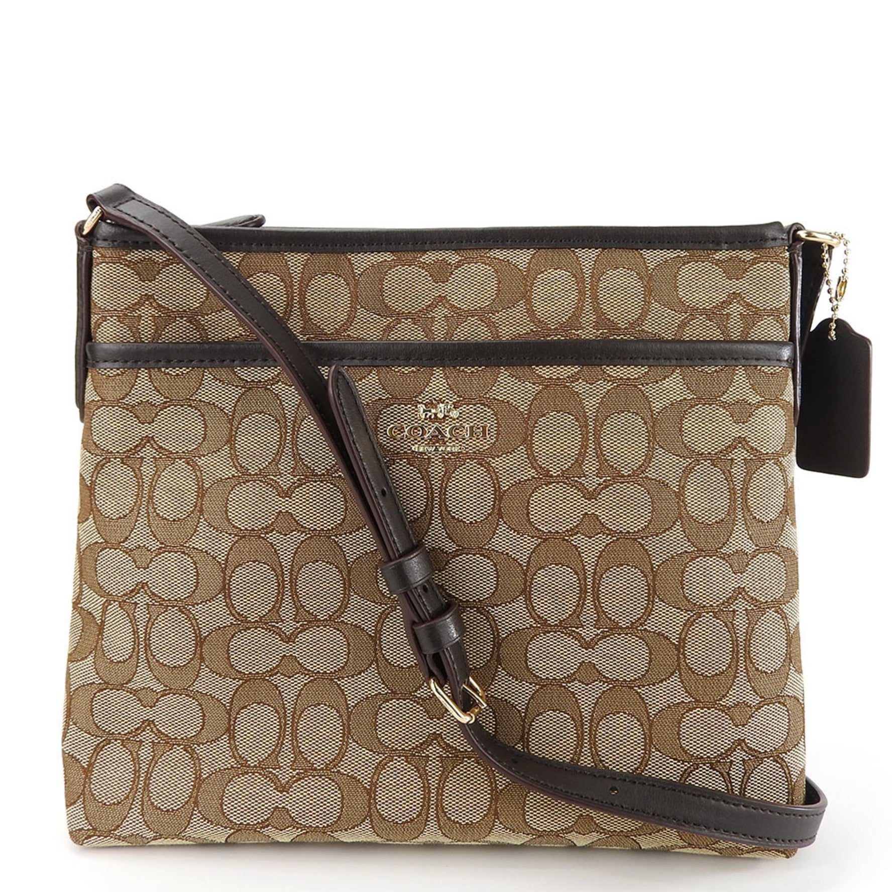 Coach Shoulder Bag Signature Canvas Leather Beige Dark Brown